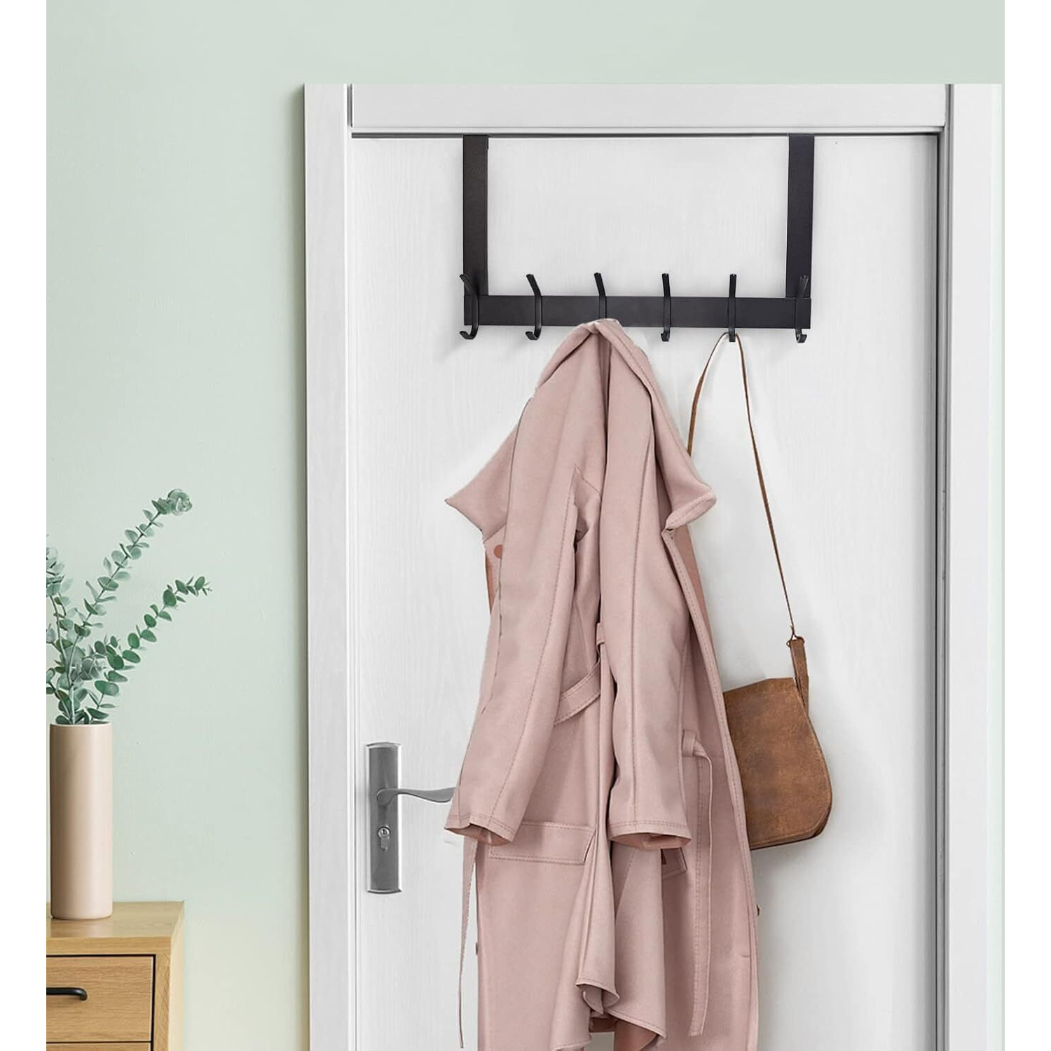 Doku Over The Door Hook, Heavy Duty Over Door Hanger Holder For Coat Robe Hat Clothe Towels Hanging, Bathroom Organizer Towel Rack 12 Hooks, Matte Black