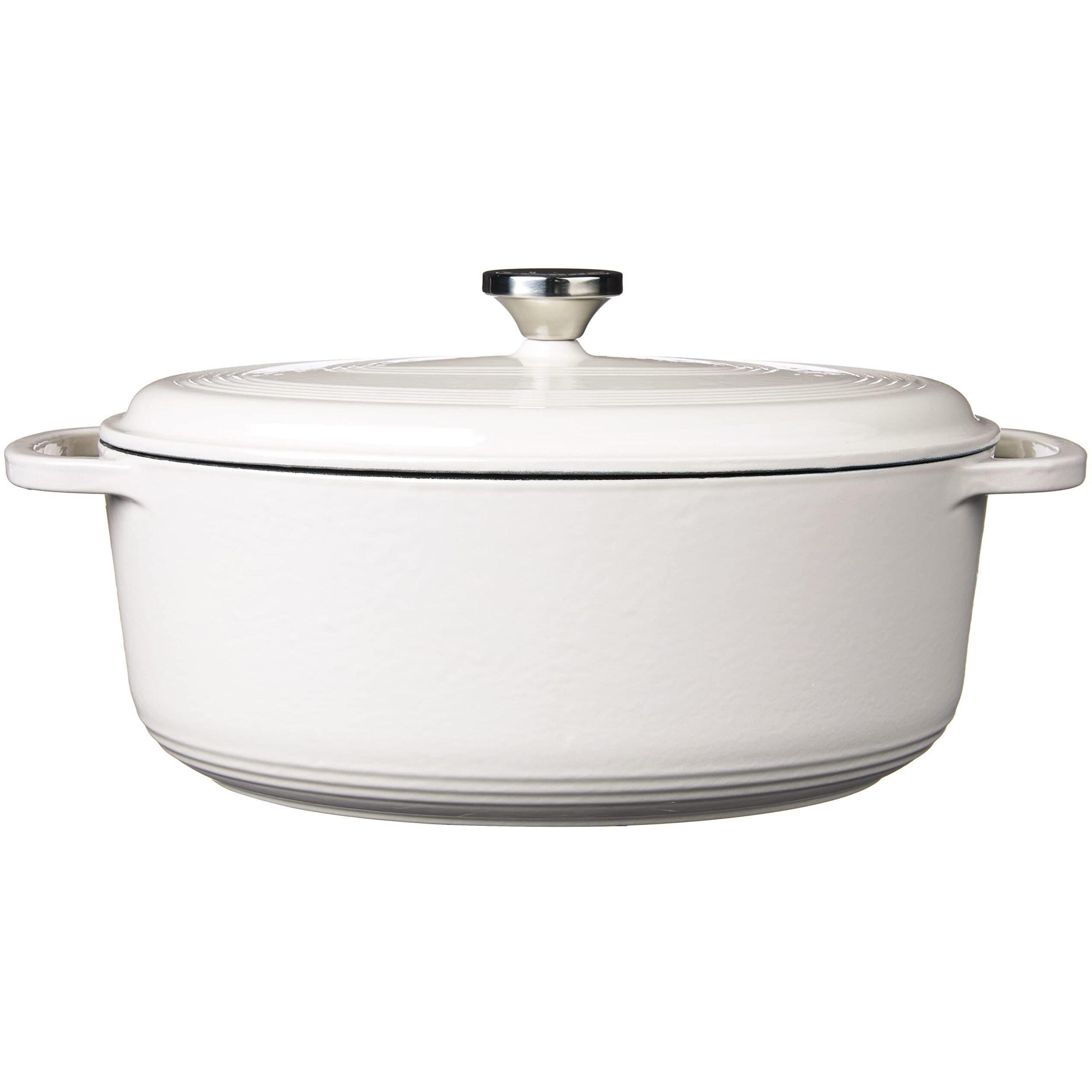 Lodge 7 Quart Enameled Cast Iron Oval Dutch Oven With Lid - Dual Handles - Oven Safe Up To 500 F Or On Stovetop - Use To Marinate, Cook, Bake, Refrigerate And Serve - Oyster White