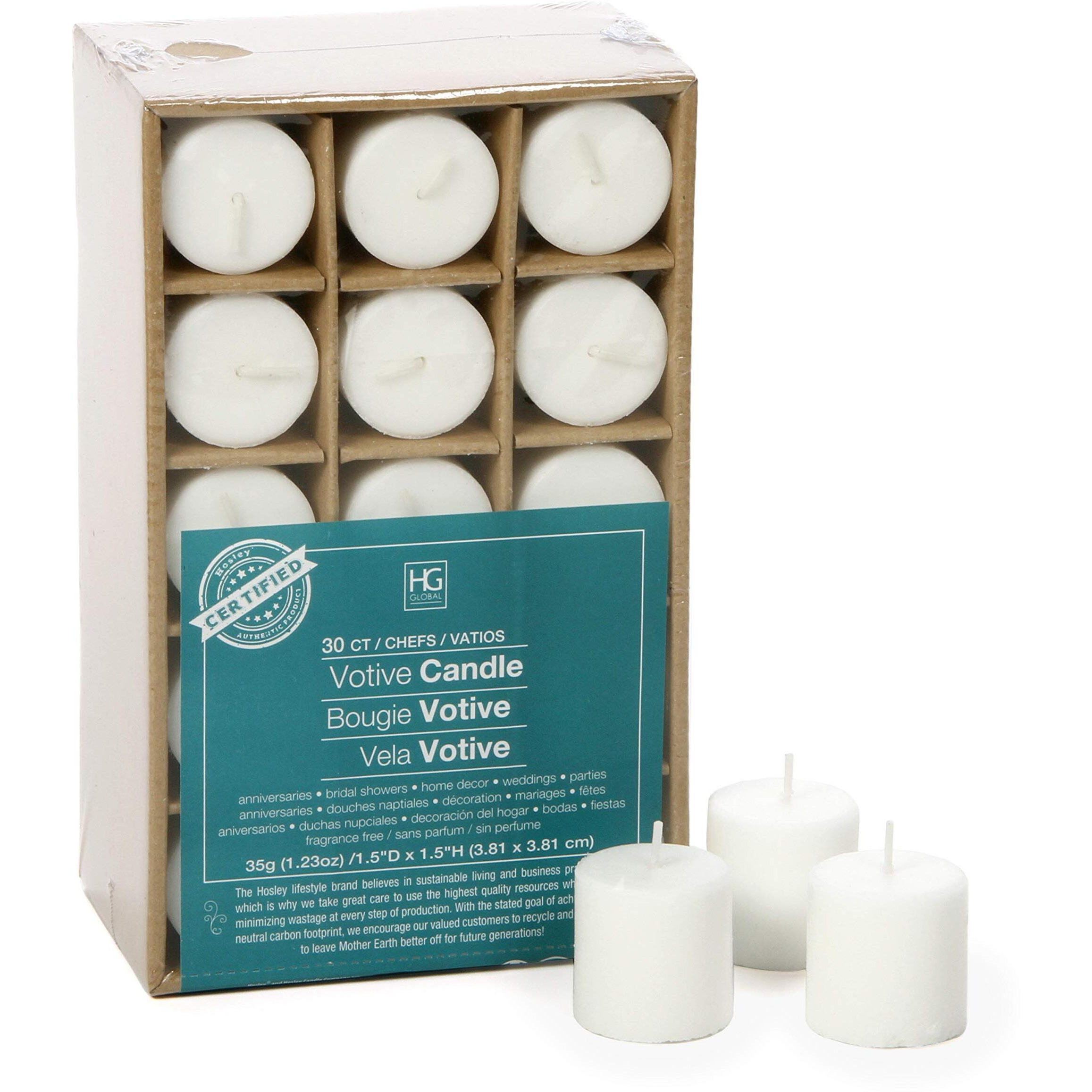 Hosley's Set Of 30 Unscented White Votive Candles