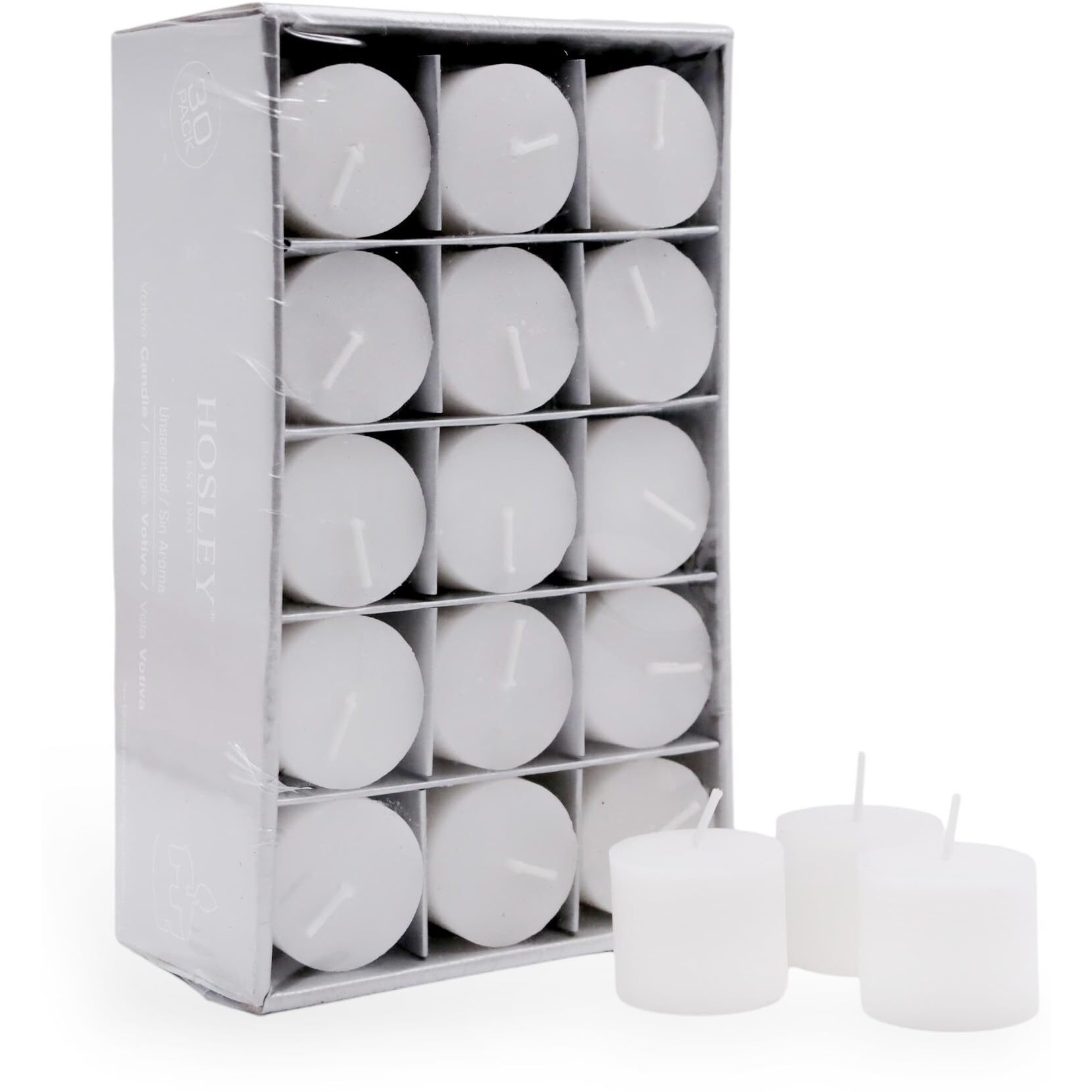 Hosley's Set Of 30 Unscented White Votive Candles