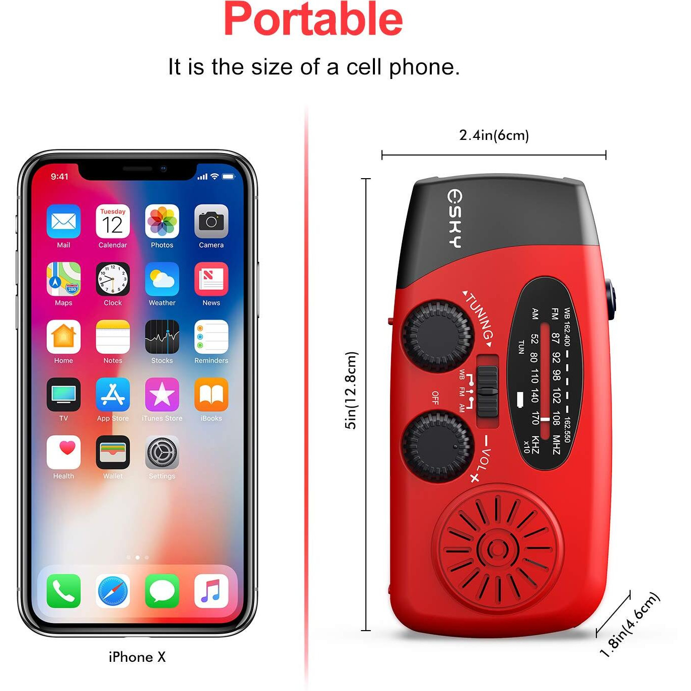 Esky Emergency Hand Crank Radio With 3 Led Flashlight, Am/Fm/Noaa Portable Weather Radio With 2000Mah Power Bank Phone Charger, Solar Powered Rechargeable Radio For Indoor Survival Camping, Sos Alarm