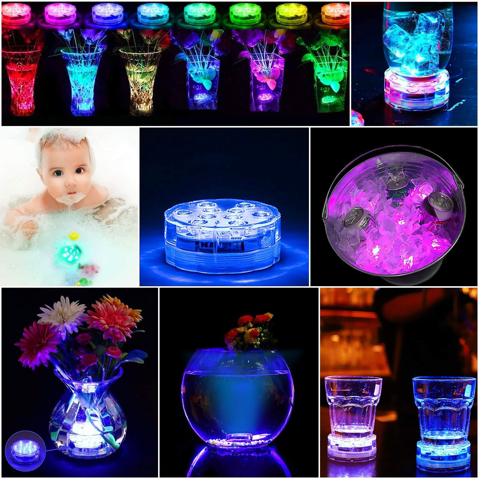 Yiamia Submersible Led Battery Operated Spot Lights With Remote, Decorative Fish Bowl Small Lamps For Aquarium Vase Base Pond Wedding Halloween Party (4 Pack)