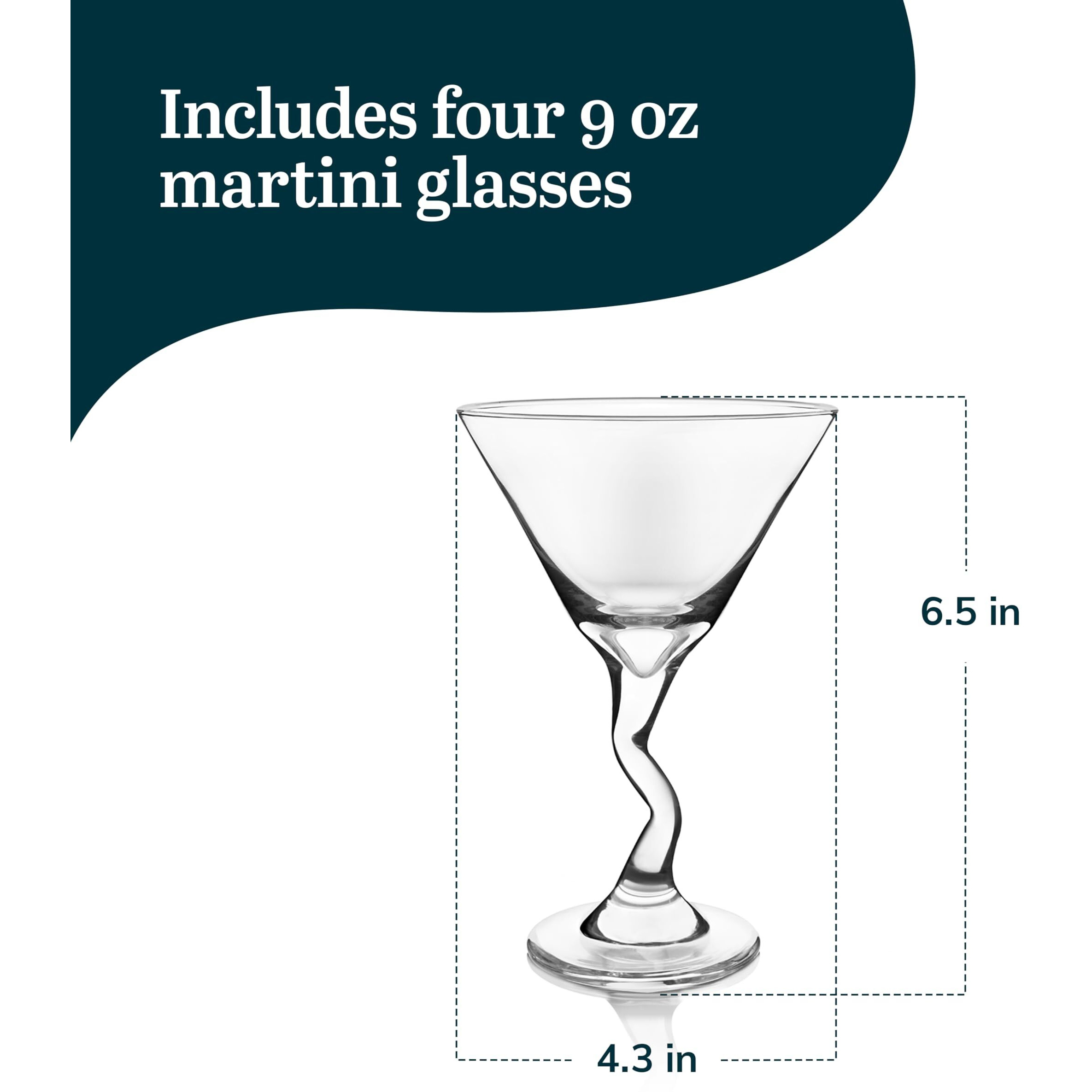 Libbey Z-Stem Martini Glasses Set Of 4, Lead-Free Glasses With Z- Stem, Dishwasher Safe Martini Glasses Set For Parties