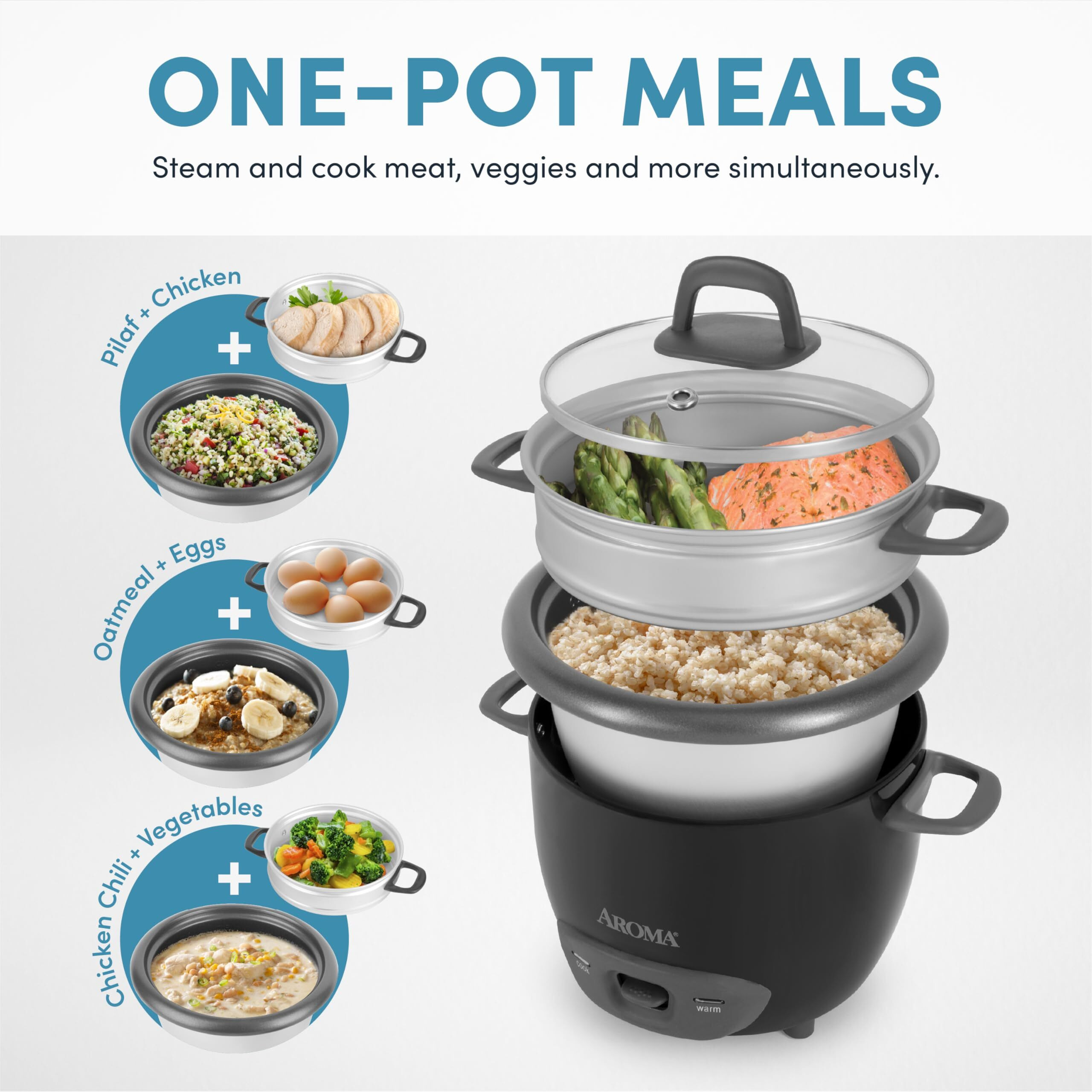 Aroma Housewares 6-Cup (Cooked) Pot-Style Rice Cooker And Food Steamer, Black Arc-743-1Ngb
