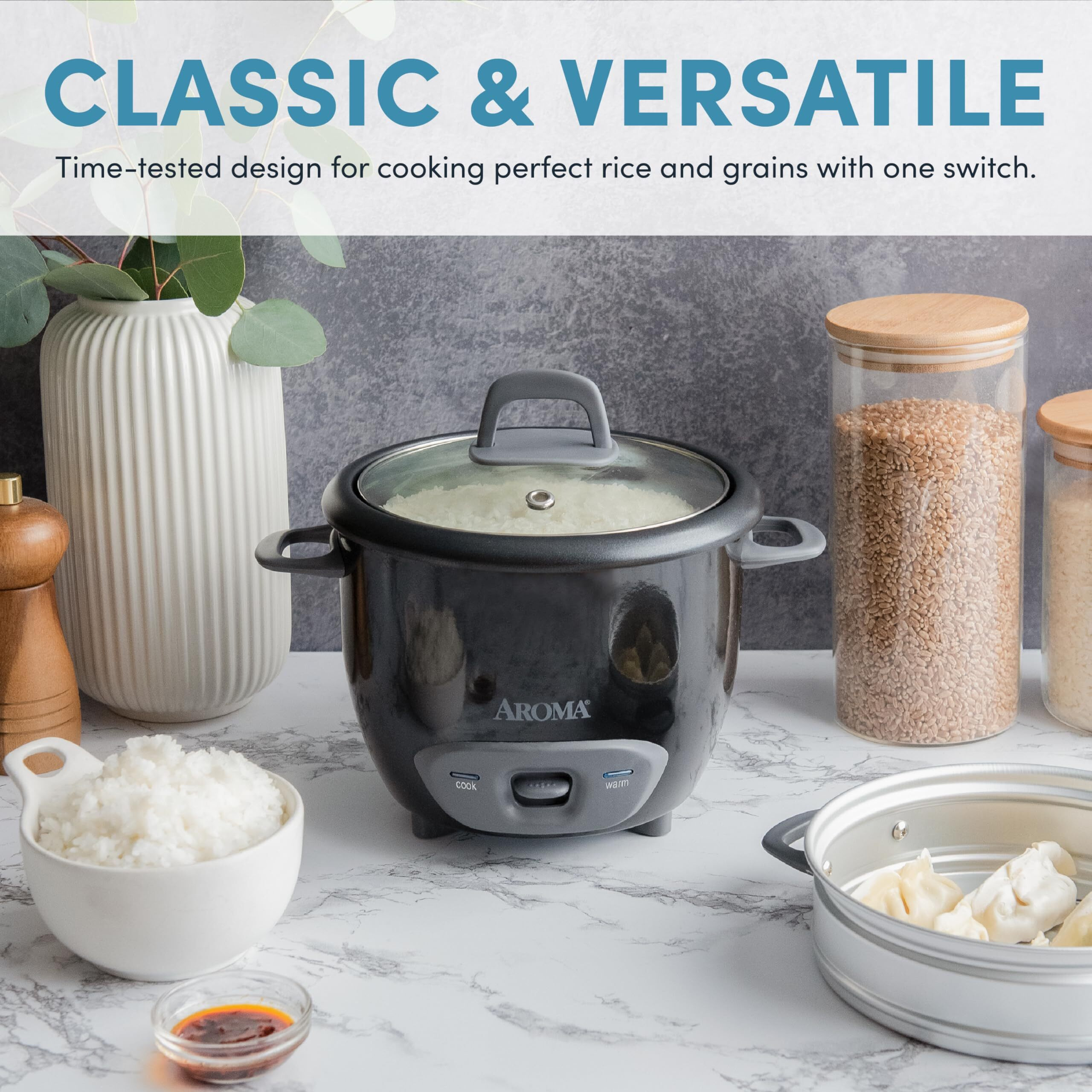 Aroma Housewares 6-Cup (Cooked) Pot-Style Rice Cooker And Food Steamer, Black Arc-743-1Ngb