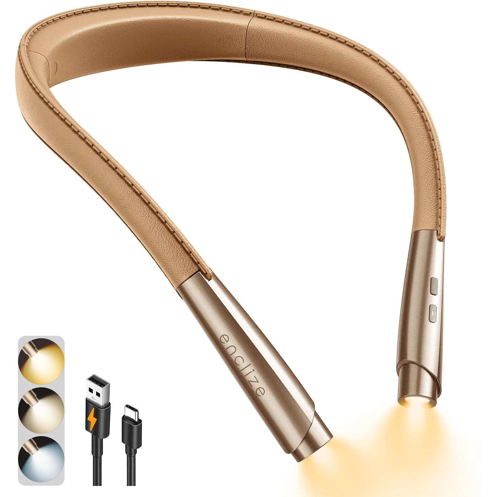 Enclize Led Neck Reading Light, Book Light For Reading In Bed, 3 Colors, 9 Brightness Levels, Lightweight Comfortable Design, Long Lasting, Perfect For Knitting,Crafting,Camping,Gold Rose