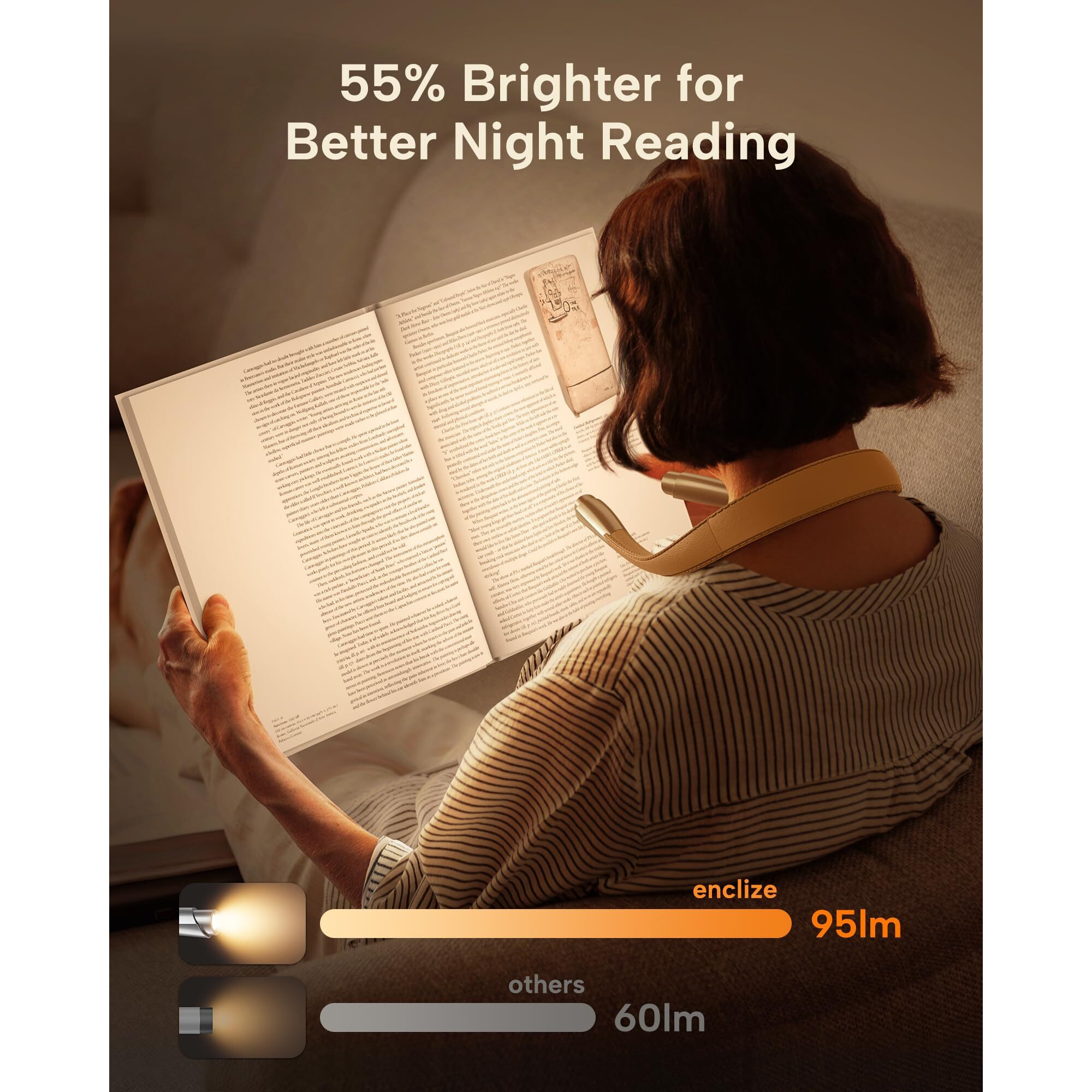 Enclize Led Neck Reading Light, Book Light For Reading In Bed, 3 Colors, 9 Brightness Levels, Lightweight Comfortable Design, Long Lasting, Perfect For Knitting,Crafting,Camping,Gold Rose