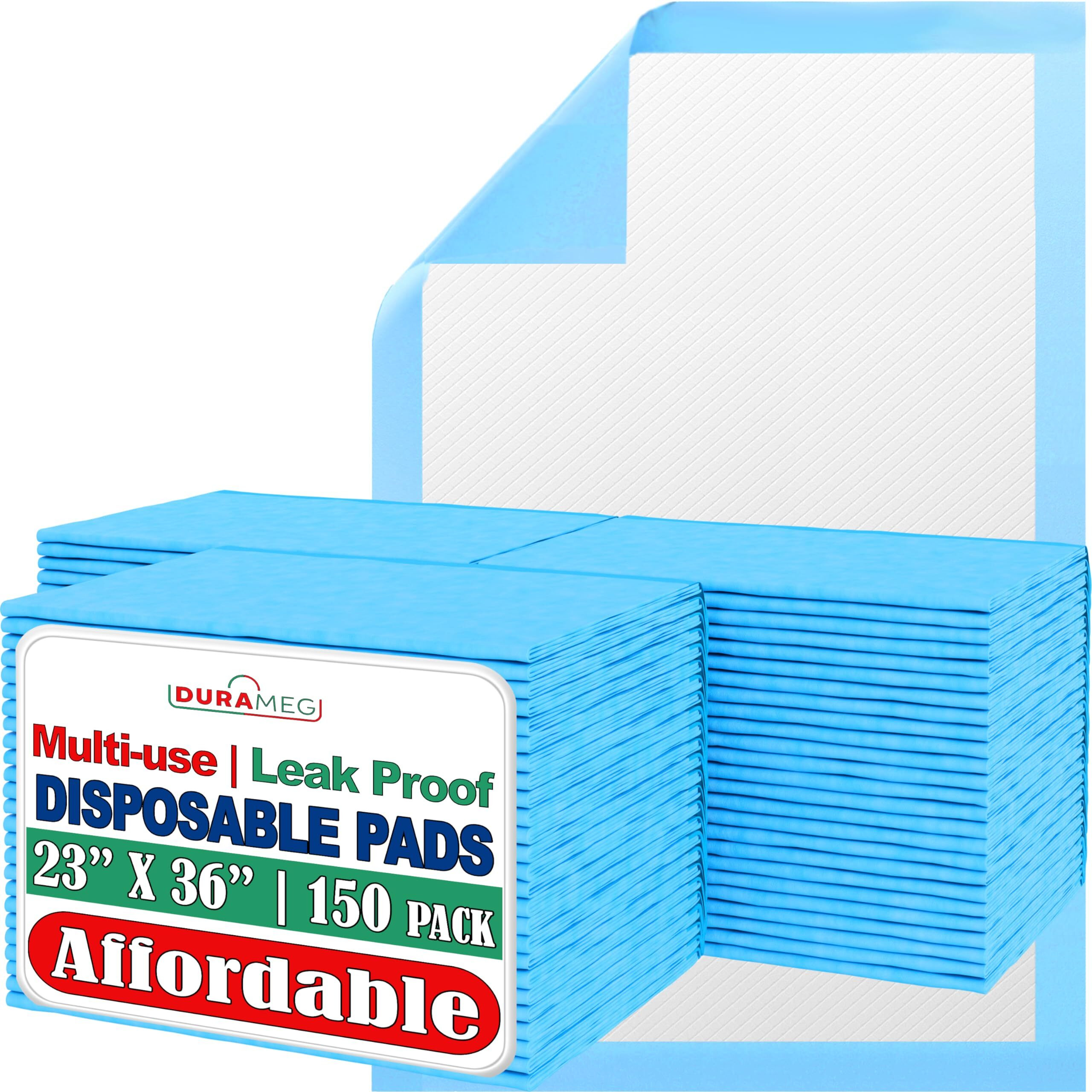 Chucks Pads Disposable [150-Pads] Underpads 23    X 36    Incontinence Chux Pads Absorbent Fluff Protective Bed Pads, Pee Pads For Babies, Kids, Adults & Elderly | Puppy Pads Large For Training Leak Proof