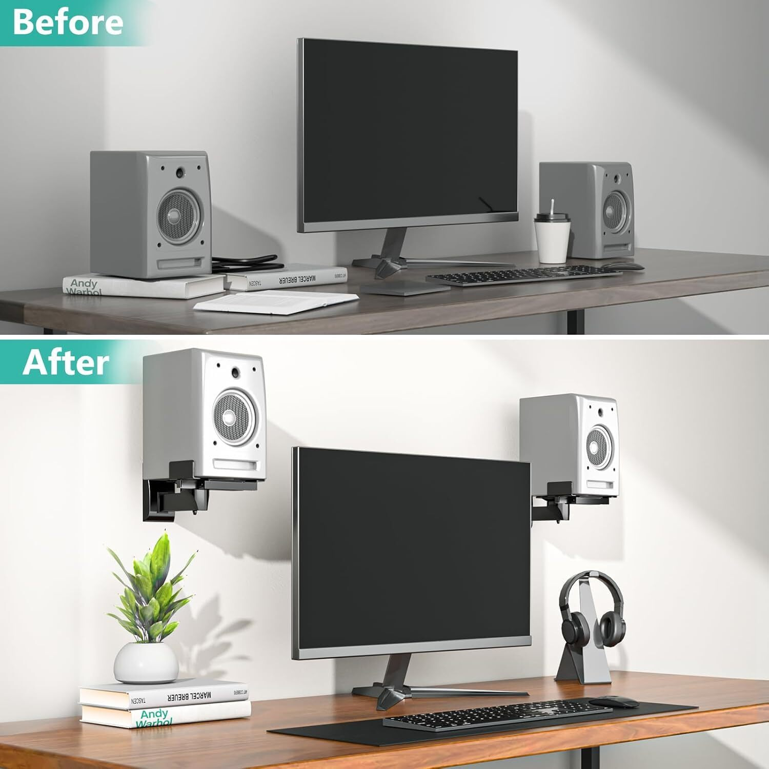Wali Speaker Wall Mounts, Dual Side Clamping Bookshelf Mounting Bracket For Large Surrounding Sound Speakers, Hold Up To 55 Lbs. (Swm201), 1 Pair, Black