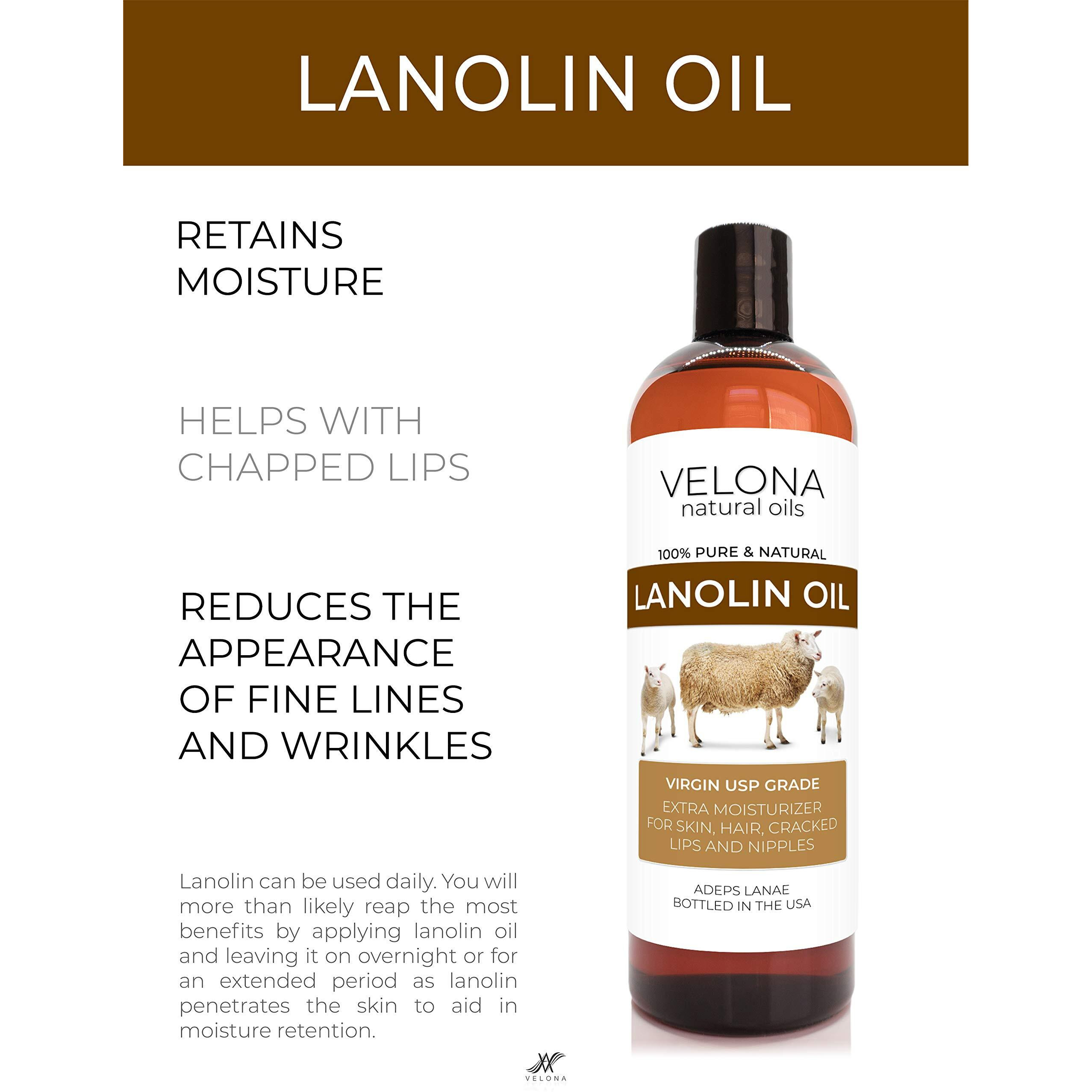 Velona Lanolin Oil Usp Grade 8 Fl Oz | 100% Pure And Natural Carrier Oil | Refined, Cold Pressed | Skin, Hair, Body & Face Moisturizing | Use Today - Enjoy Results