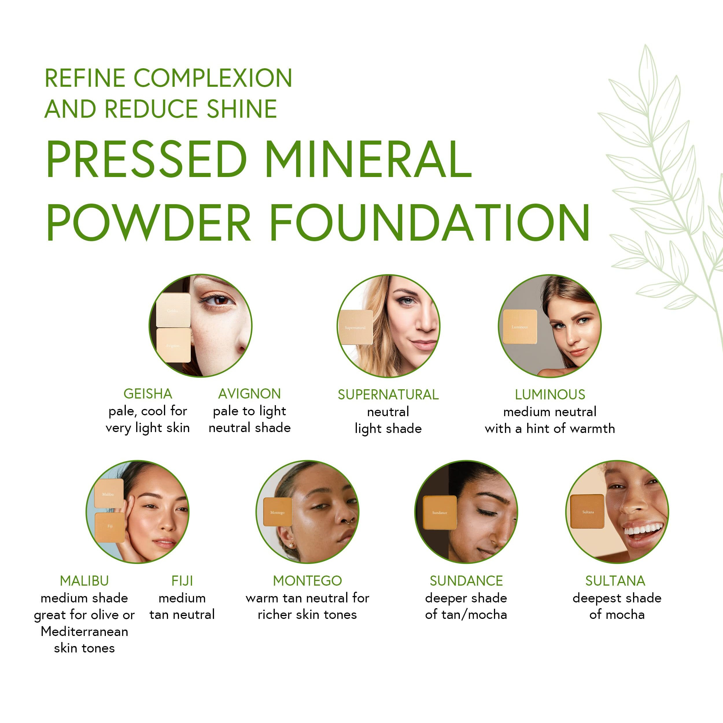 Honeybee Gardens Pressed Mineral Powder Foundation Refill, Sundance, Deep Tan/Mocha, Adjustable Coverage, Natural Finish, With Botanical Extracts And Vitamin E, 7.5G