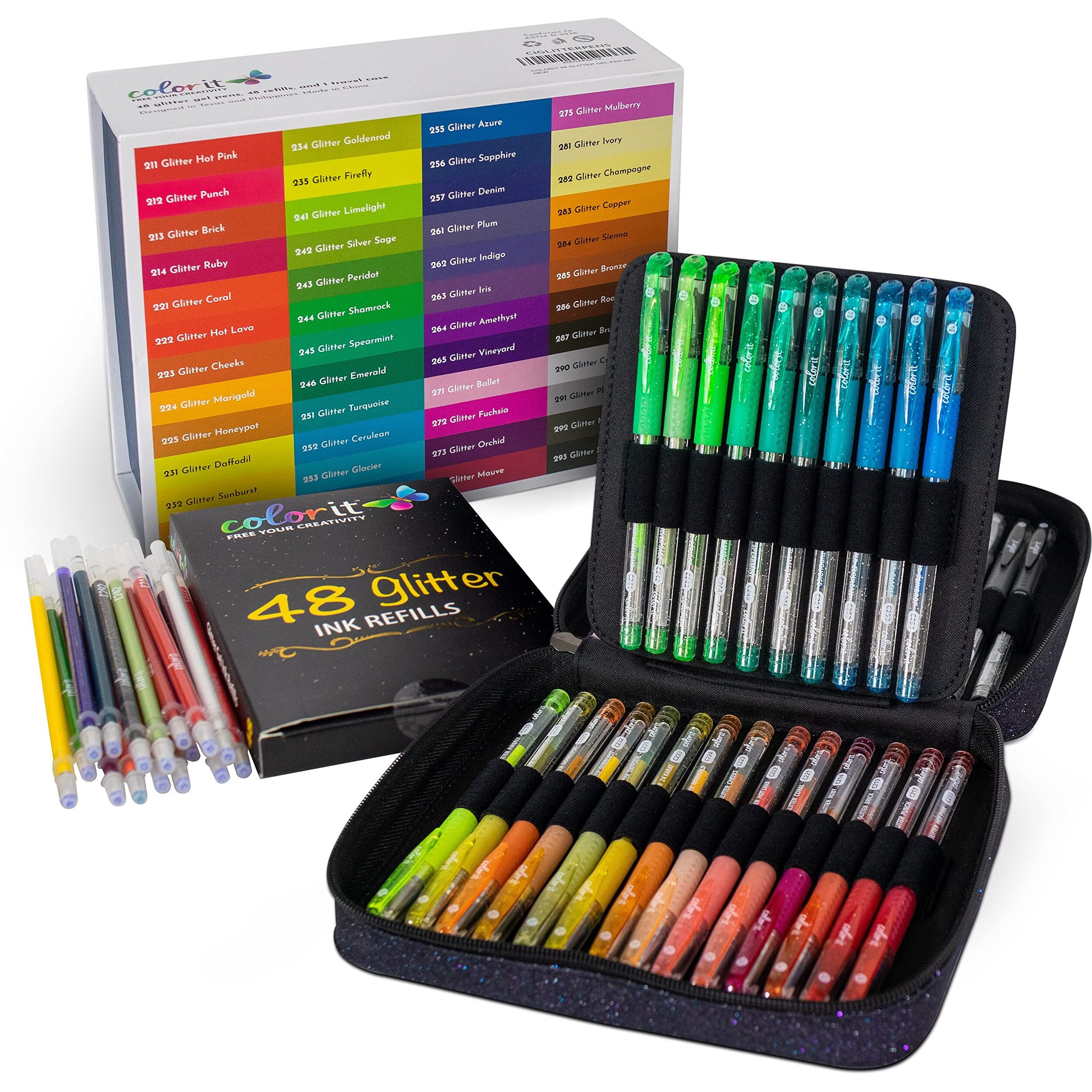Colorit Gel Pens For Adult Coloring Books 96 Pack - 48 Premium Quality Gel Pens And Gel Markers For Adult Coloring With 48 Matching Refills (96 Count Gel Pens)