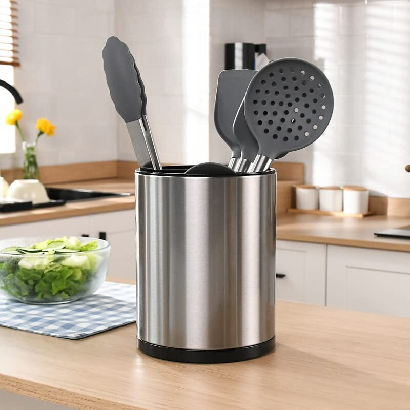 Redcall Stainless Steel Cooking Utensil Holder,360 Rotating Kitchen Utensil Holder,Extra Large Spatula Spoon Holder Counter,Weighted Base Utensil Caddy Storage Organizer For Countertop
