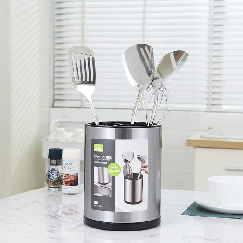 Redcall Stainless Steel Cooking Utensil Holder,360 Rotating Kitchen Utensil Holder,Extra Large Spatula Spoon Holder Counter,Weighted Base Utensil Caddy Storage Organizer For Countertop