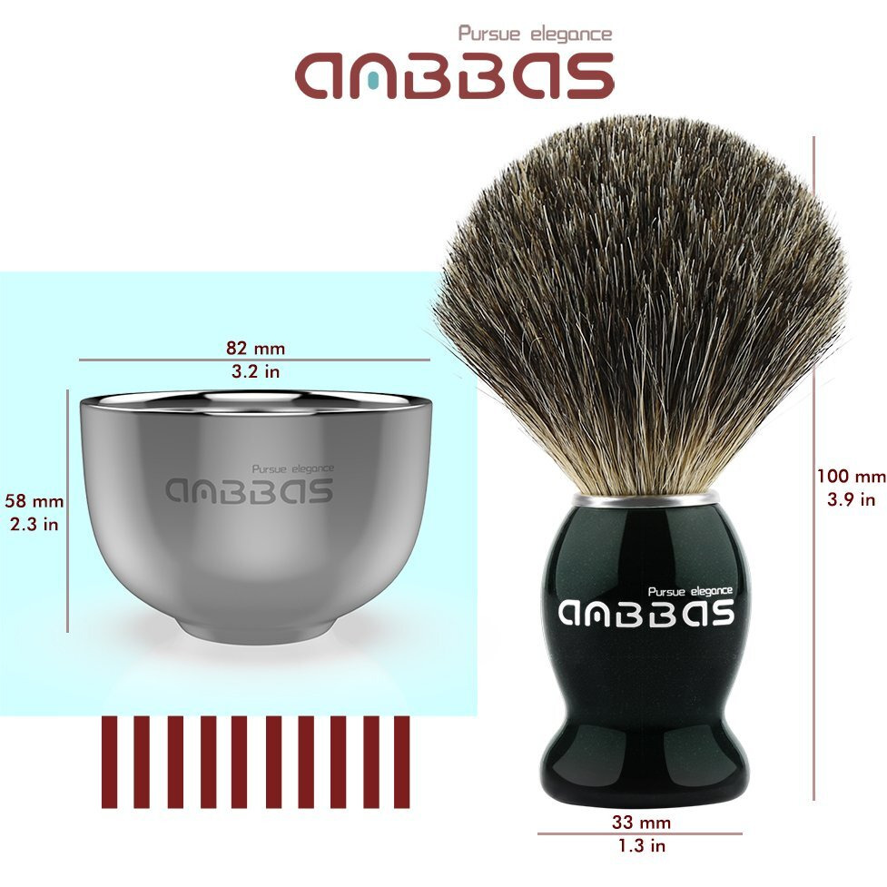 Anbbas Shaving Brush, 3In1 Best Pure Badger Shaving Brush Black Wood Handle,Stainless Steel Shaving Stand Brush Holder And Dia 3.2 Inches Shaving Soap Bowl For Men Perfect Wet Shaving Set