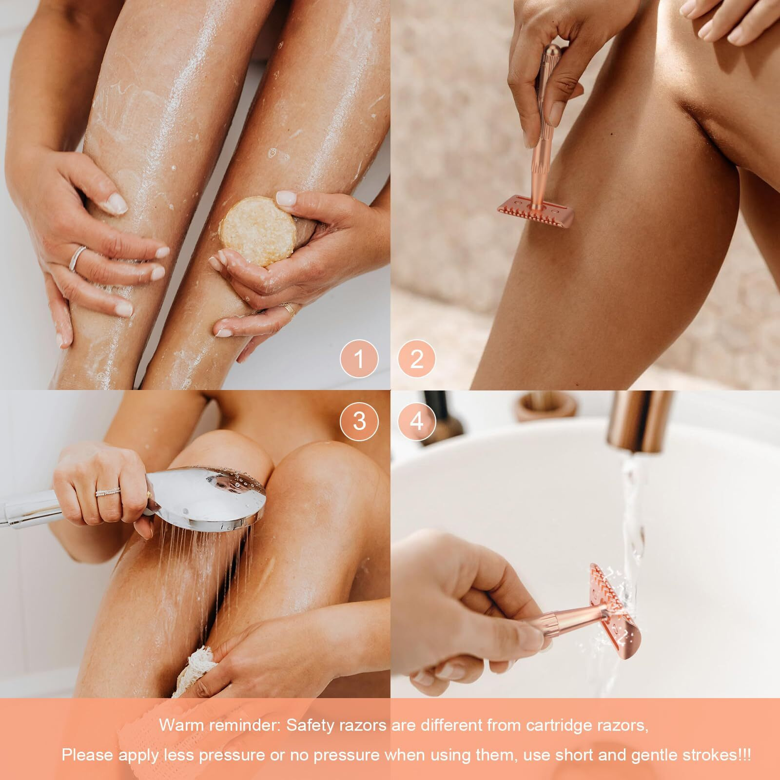 Rose Gold Safety Razor For Women And Men, Single Blade Razors For Men, Metal Razors For Women, With 10 Double Edge Safety Razor Blades, Open Comb Razor Head For Long Thick Body Hair, Zero Waste