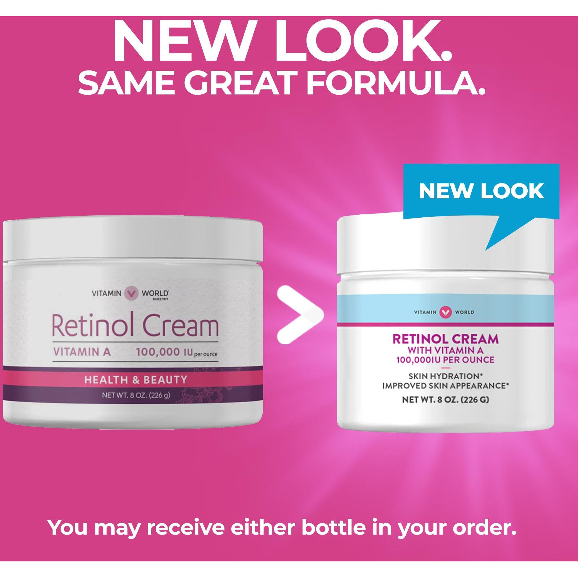 Vitamin World Retinol Cream 100,000 Iu 8 Oz., Vitamin A, Face Cream