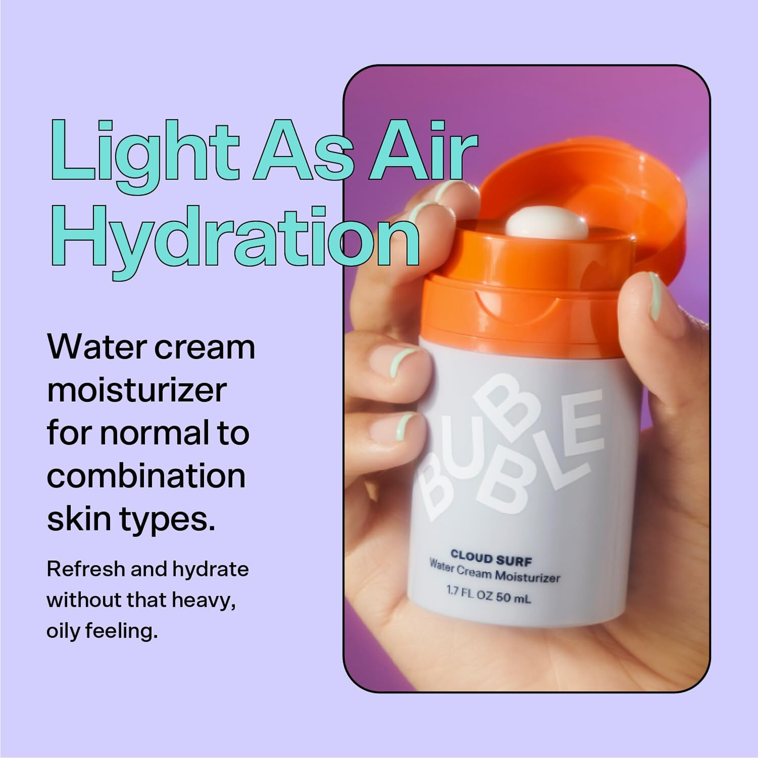 Bubble Skincare Cloud Surf Water Cream Face Moisturizer - Hydrating & Mattifying Moisturizer To Help Rebalance Oils And Minimize Pores With Celery Seed Extract - Suitable For Sensitive Skin (50Ml)