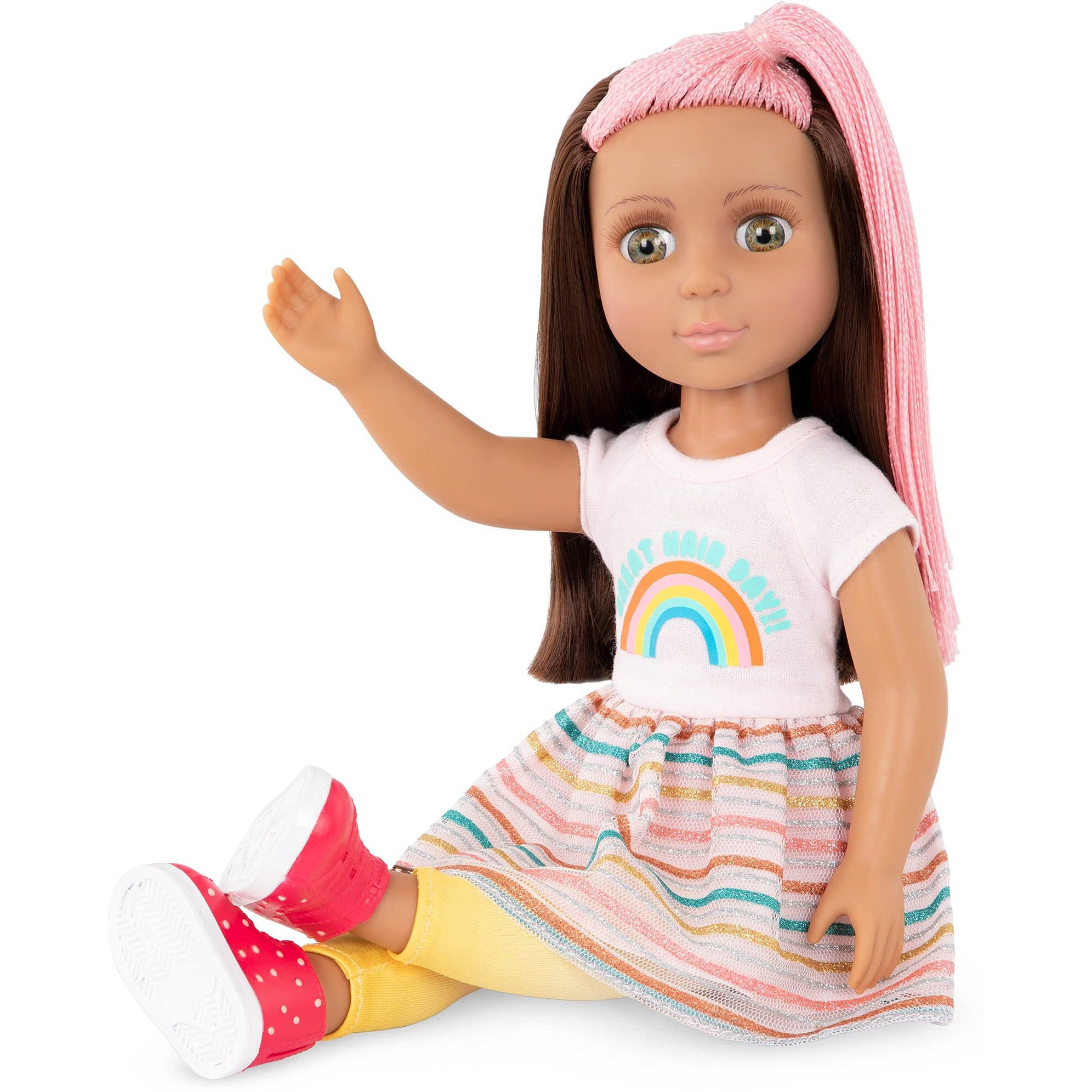 Glitter Girls - Lara14-Inch Poseable Hairdresser Doll - Brown & Pink Hair - Blow Dryer, Hair Clips & Hairstyling Accessories - Toys For Kids Ages 3+