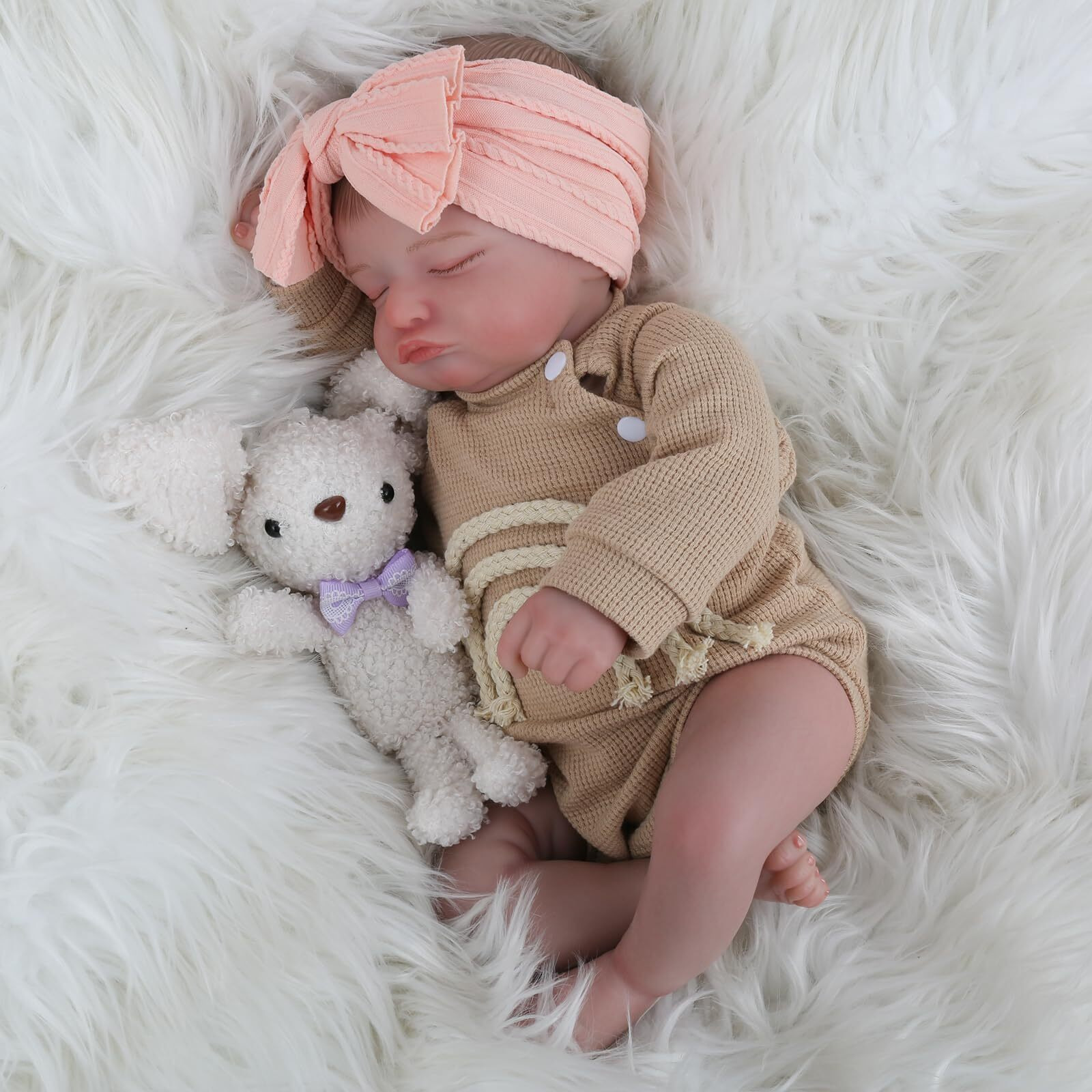 Lifelike Reborn Baby Dolls-20 Inch Sleeping Realistic Newborn Baby Dolls, Soft Cloth Body With Feeding Toy For Kids Age 3 +