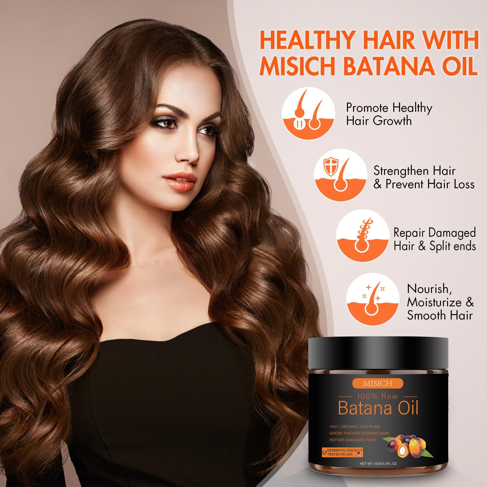 Raw Batana Oil For Hair Growth, 100% Natural Pure Dr. Sebi Batana Oil From Honduras, Unrefined Organic Batana Oil Hair Growth Oil For Prevent Hair Loss, Enhances Hair Thickness For Men & Women 5.3 Oz
