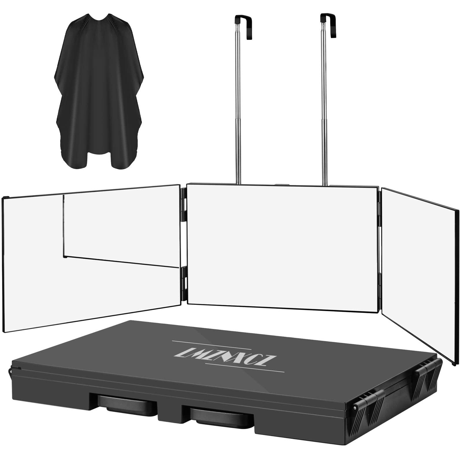 Lmznxcz 3 Way Mirror For Self Hair Cutting,360 Haircuts Mirror Men For Barber Use Tools,To See Back Of Head,Tri Fold Mirror With Portable Height Adjustable Telescoping Hooks