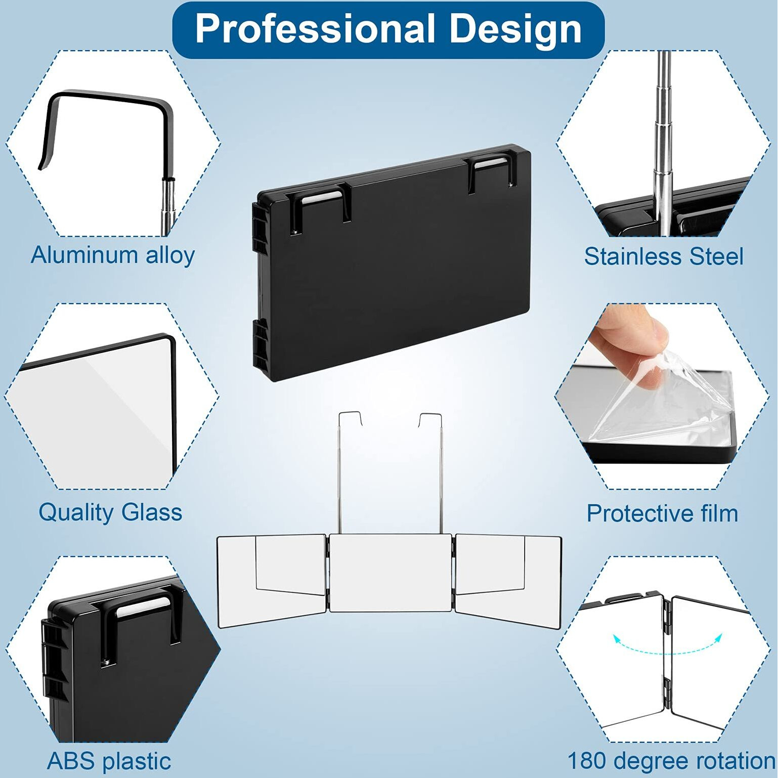 Lmznxcz 3 Way Mirror For Self Hair Cutting,360 Haircuts Mirror Men For Barber Use Tools,To See Back Of Head,Tri Fold Mirror With Portable Height Adjustable Telescoping Hooks