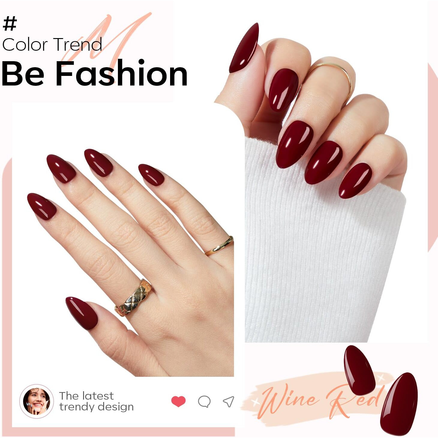 Modelones Press On Nails Almond, Wine Red Short Almond Fake Nails, Reusable Nail Kit With Nail Glue Adhesive Tabs Mini Nail File, Nails Press Ons 32Pcs16 Sizes, Women Girl Gift