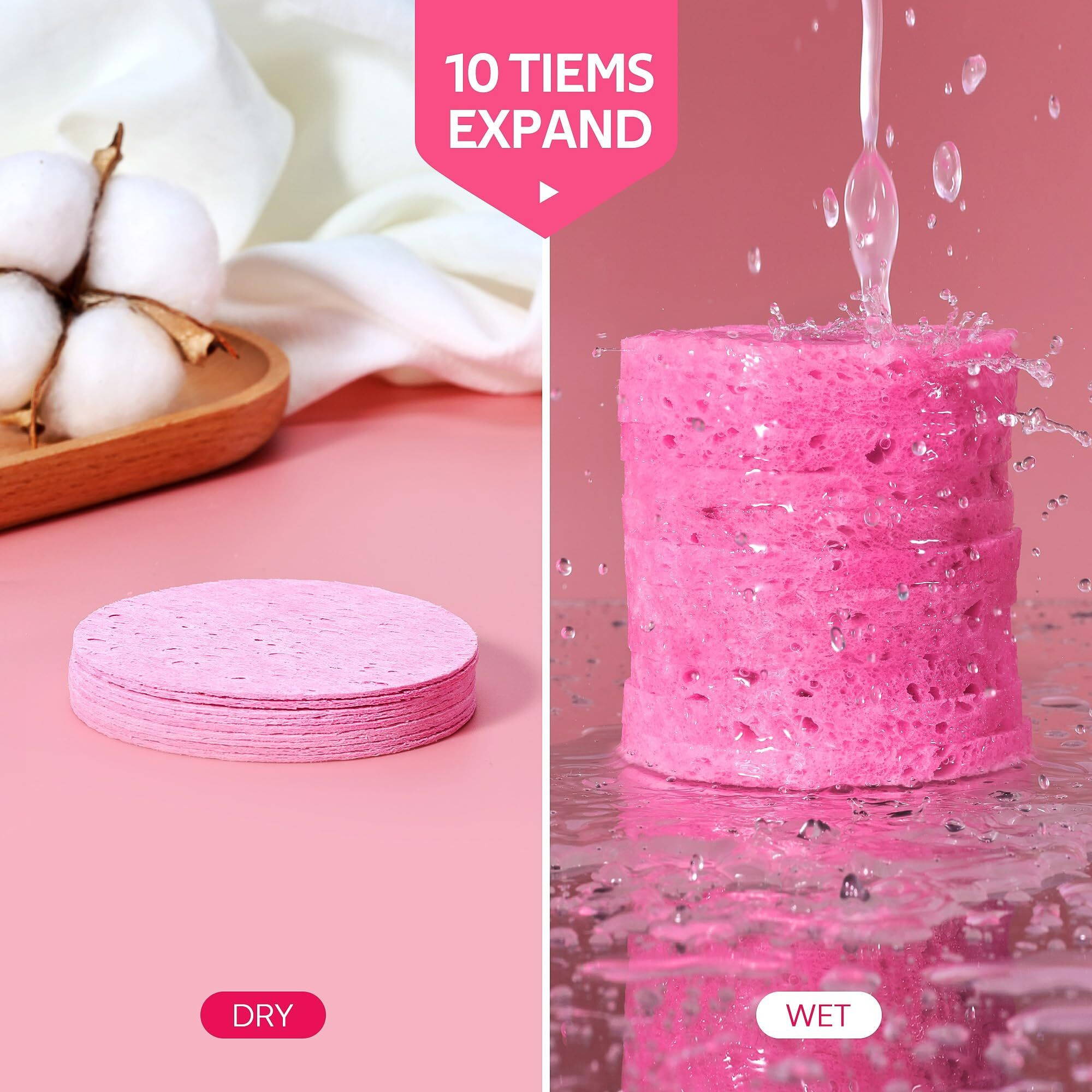 Gainwell 100Pcs Compressed Facial Sponges, Cleansing, For Personal Spa Esthetician Use, Pink