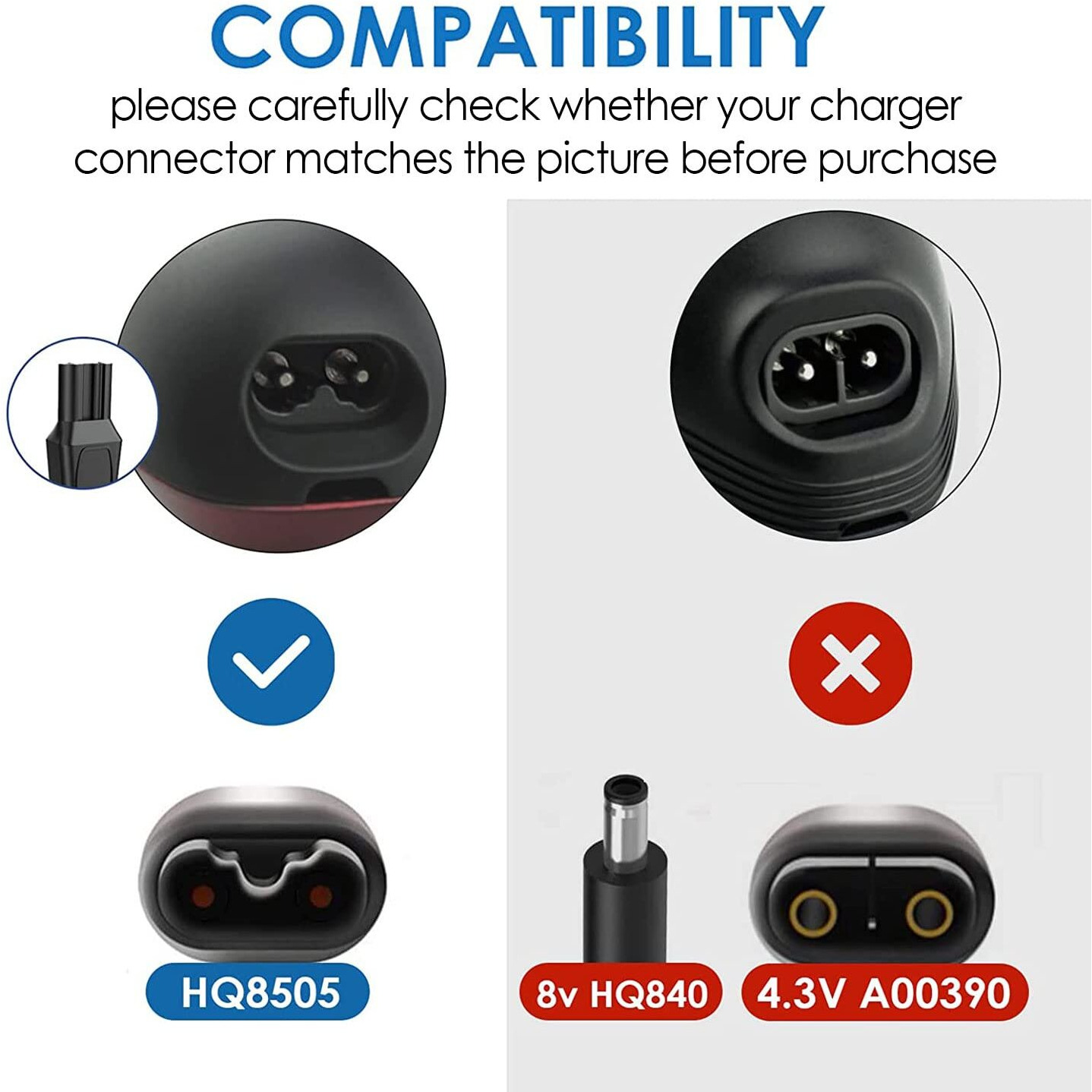 Charger Cord Fit For Philips Norelco Hq8505 Norelco 7000 5000 3000 Series Mg5750 Mg7790 Electric Shaver Adapter Power Supply Charging Cord (15V Charger)