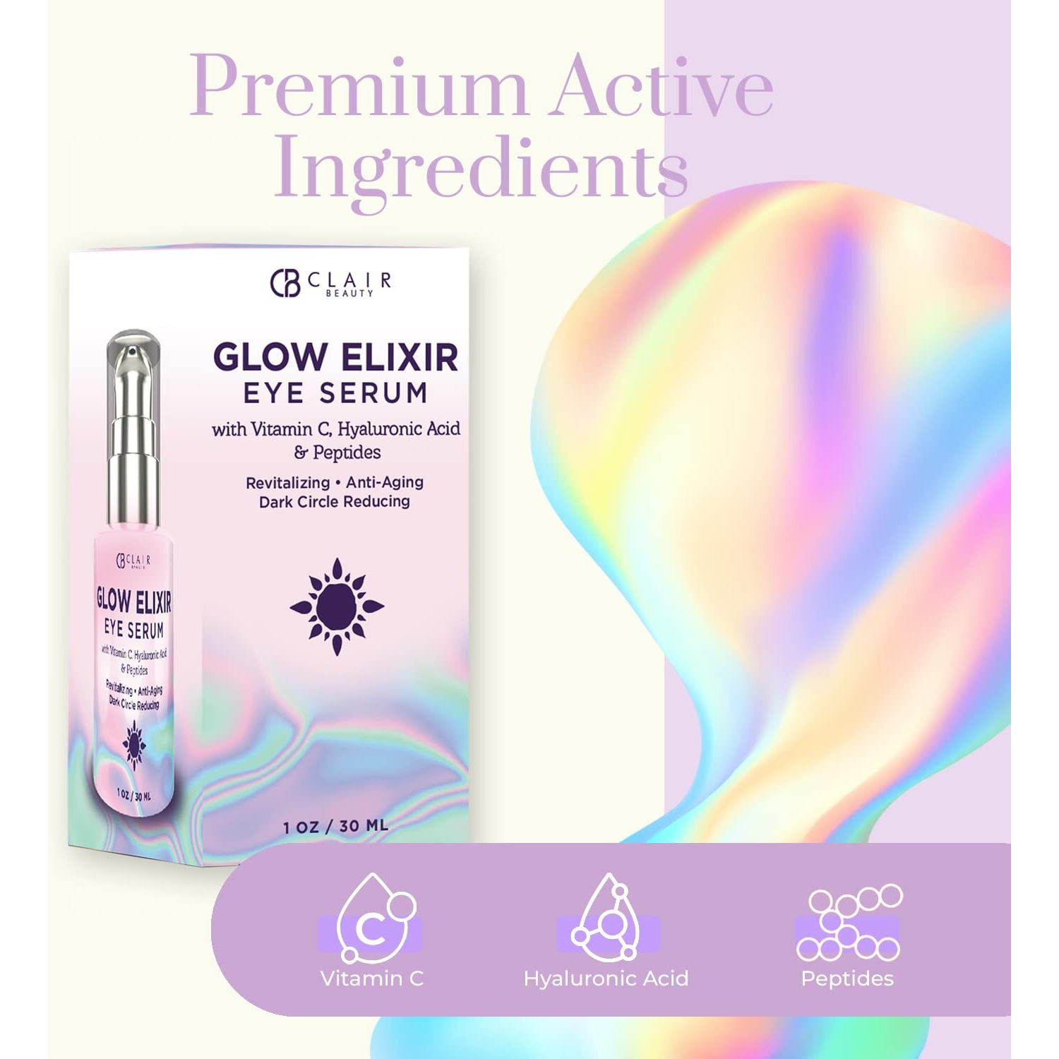 Clear Beauty Vitamin C & Hyaluronic Acid Under Eye Serum - Reduce Eye Bags, Puffiness, Dark Circles & Wrinkles, Lifting Eye Serum - Cruelty Free Korean Skin Care For All Skin Types