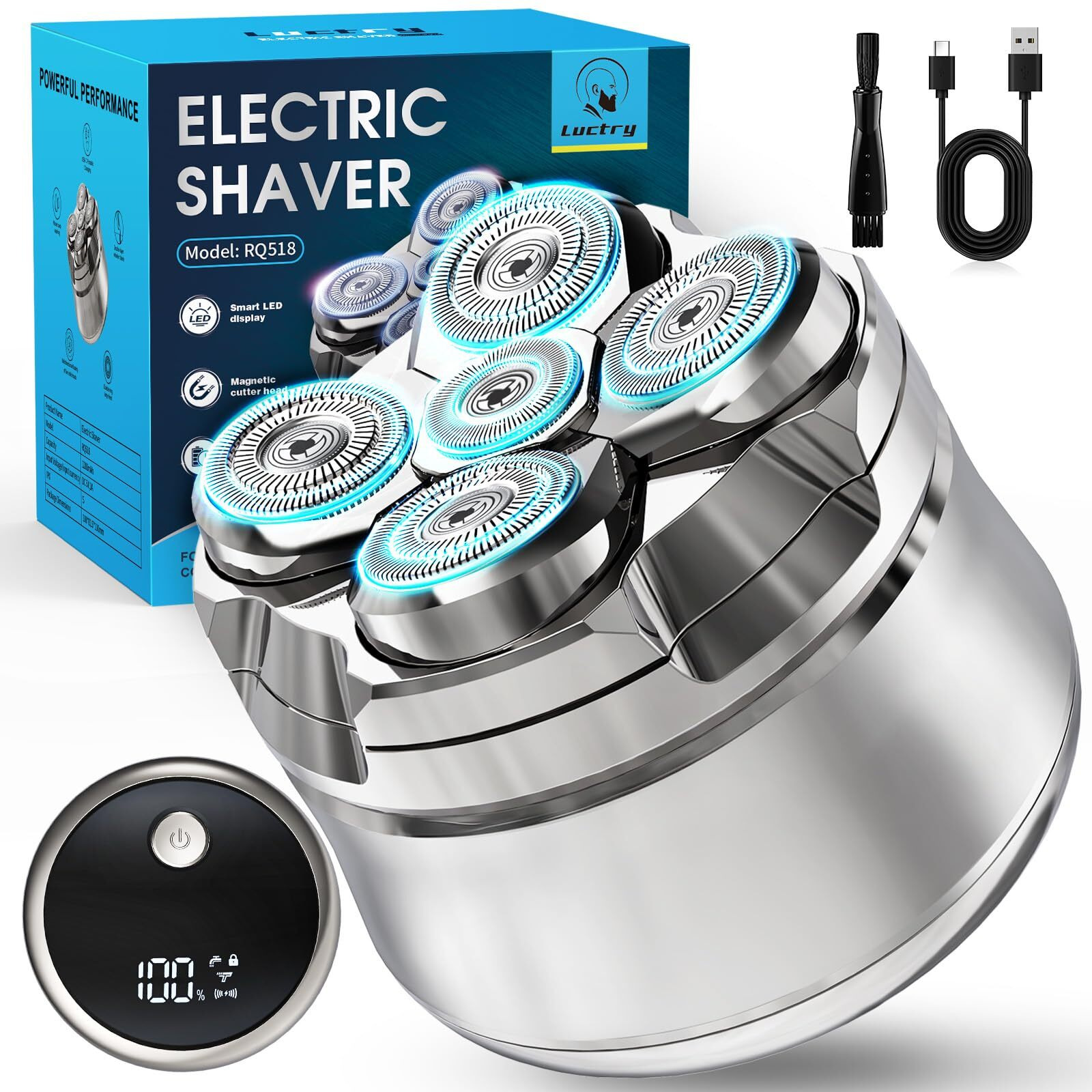 Luctry Head Shavers For Bald Men, Magnetic Electric Razor Hair Trimmer For Men Cordless Rechargeable Electric Shavers For Men 100% Waterproof Dry & Wet Grooming Kit With Led Display