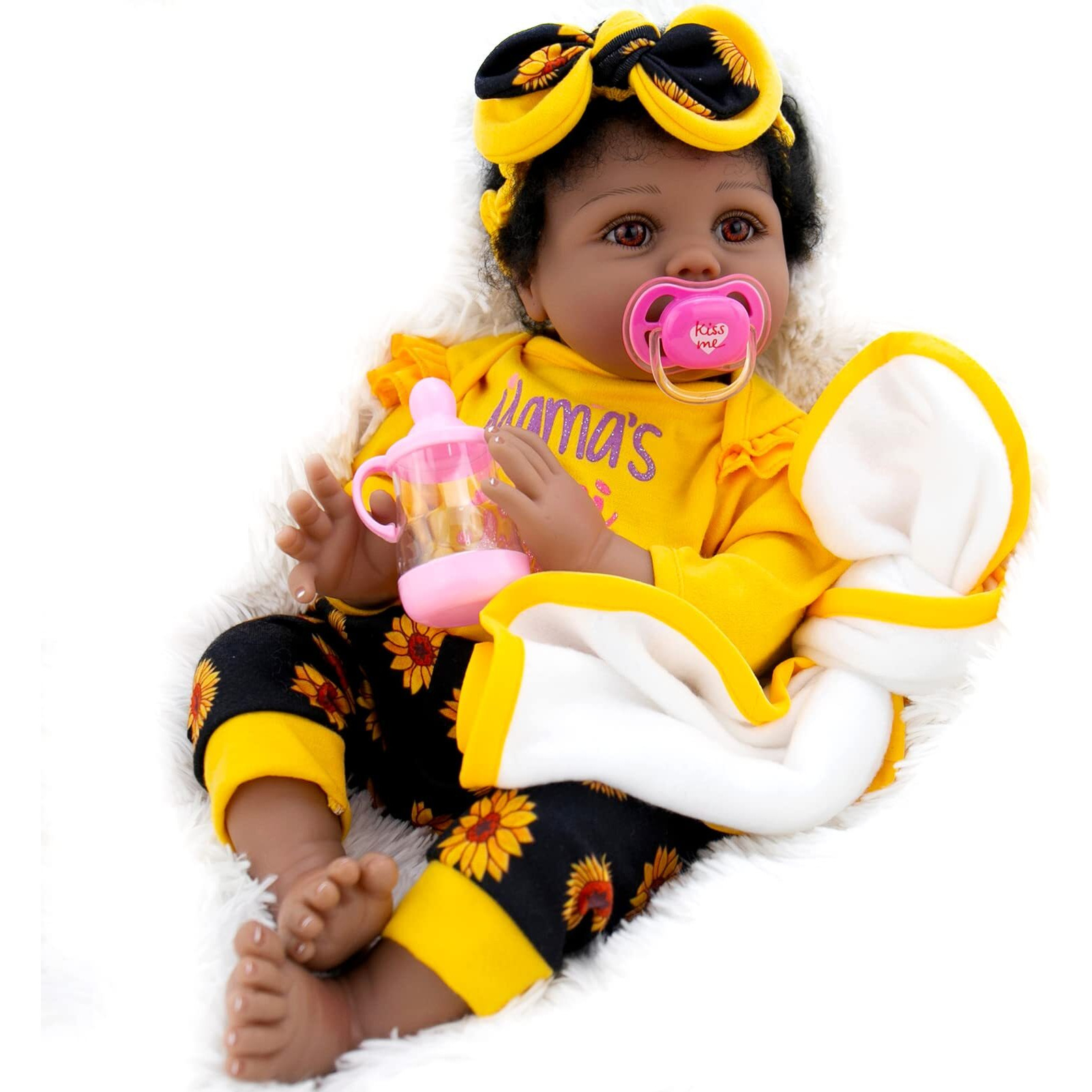 Aori Lifelike Black Reborn Baby Dolls Girl- 22 Inch Realisticgirl Doll Black American Newborn Weighted Dolls- Gift Set For Kids 3+