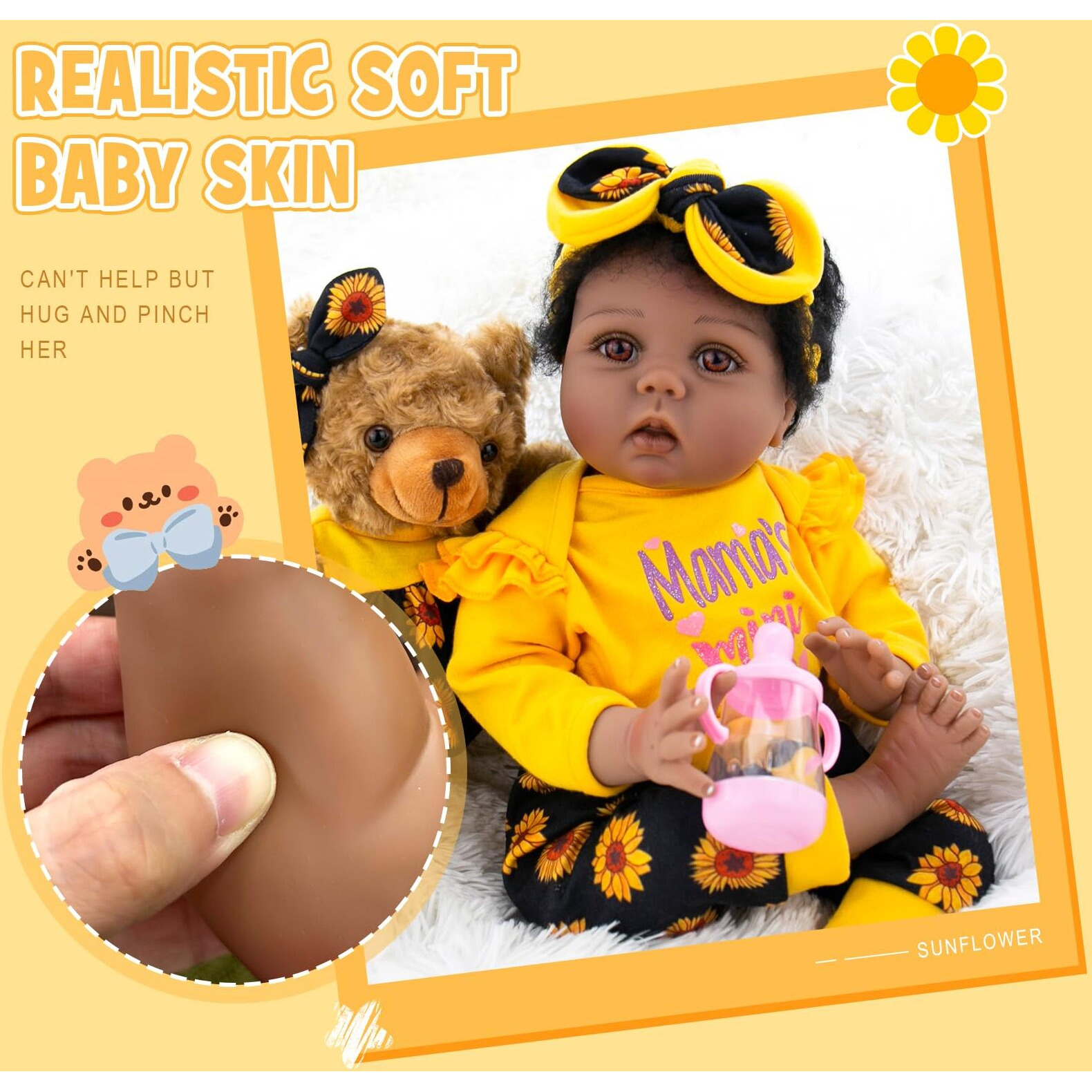 Aori Lifelike Black Reborn Baby Dolls Girl- 22 Inch Realisticgirl Doll Black American Newborn Weighted Dolls- Gift Set For Kids 3+