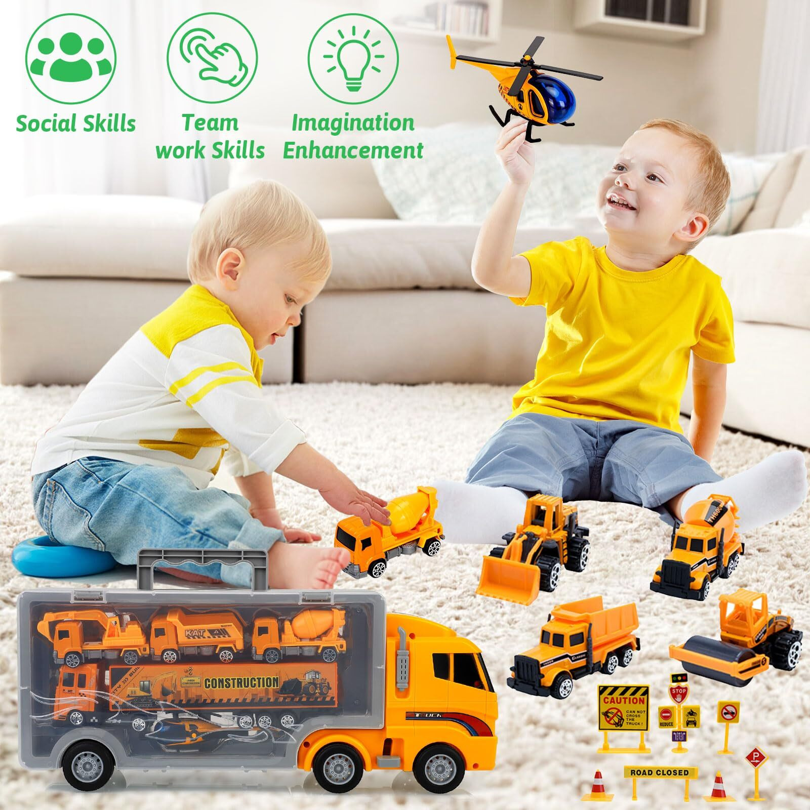 Alotjoy Toys For Boys,25 Pcs Engineering Die-Cast Construction Car Toddler Toys For 3 Year Old Boys Vehicles Gifts Kids Toys For Age 3 4 5 6 7 Year Old Boys