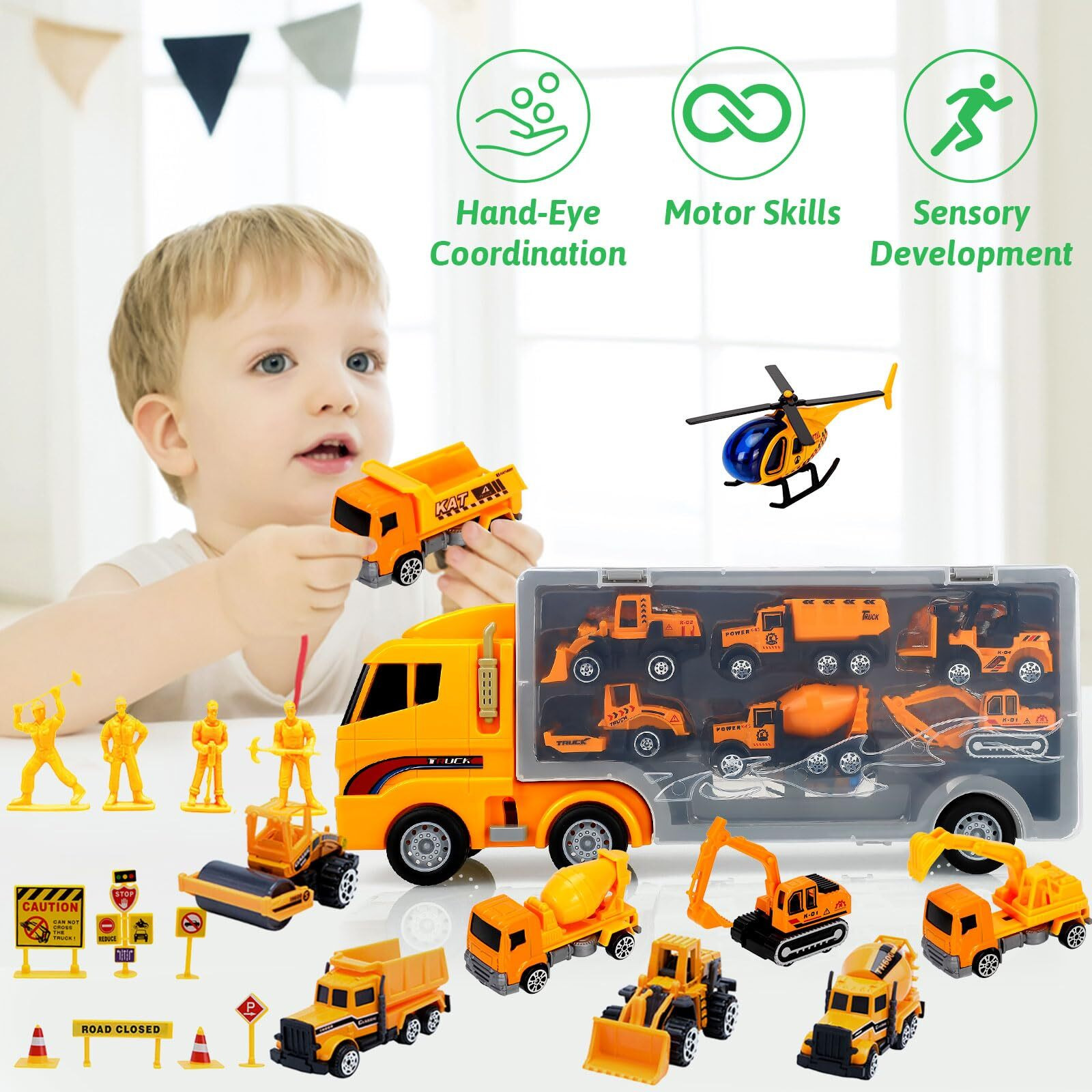 Alotjoy Toys For Boys,25 Pcs Engineering Die-Cast Construction Car Toddler Toys For 3 Year Old Boys Vehicles Gifts Kids Toys For Age 3 4 5 6 7 Year Old Boys