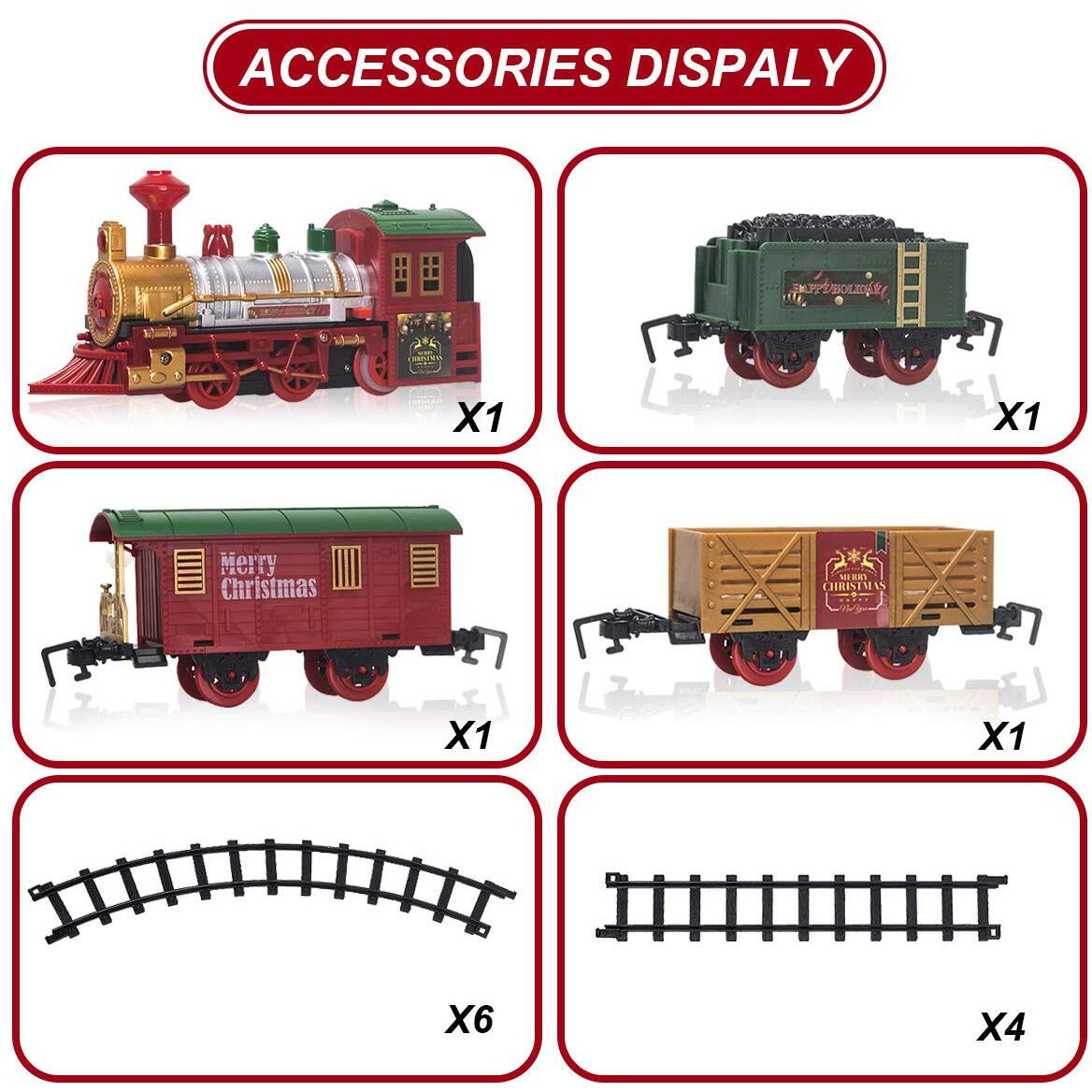 Pusiti Classic Christmas Train Set With Lights And Sounds Railway Tracks Sets Battery Operated Train Toy Models With 11.5 Ft Tracks Playset For Under The Tree Electronic Toys Gift For Kids