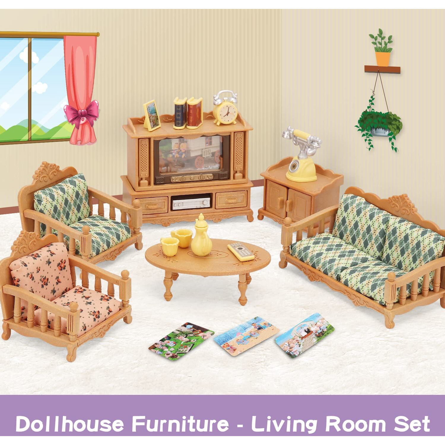 Dollhouse Furniture Set For Kids Toys Miniature Doll House Accessories Pretend Play Toys For Boys Girls & Toddlers Age 3+ With Living Room, Sofa, Tv...