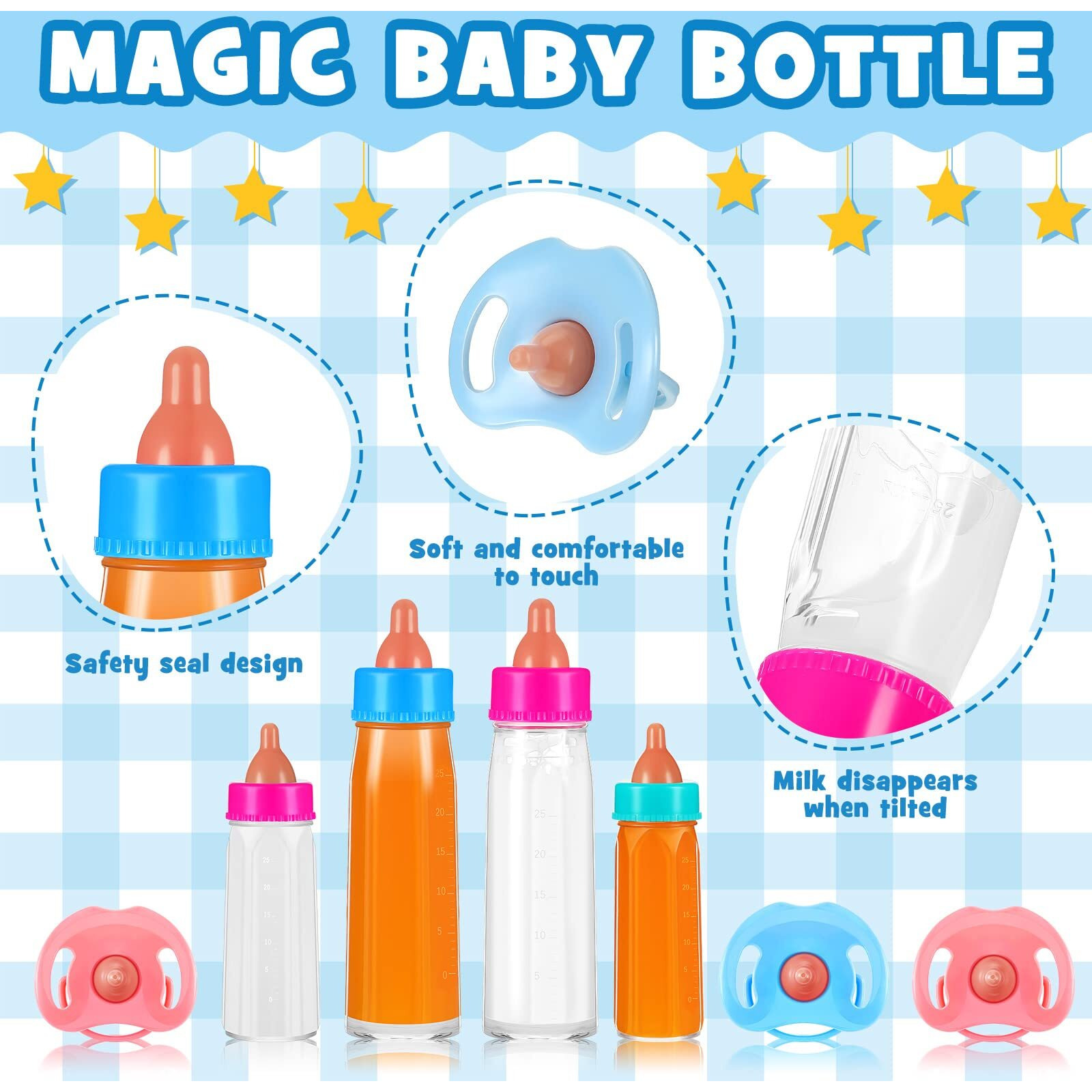 7 Pcs Baby Doll Bottles Accessories Disappearing Doll Feeding Set Milk And Juice Bottles With Toy Pacifier Baby Doll Gift Doll Bottle Toy For Kids Gift Doll Accessories