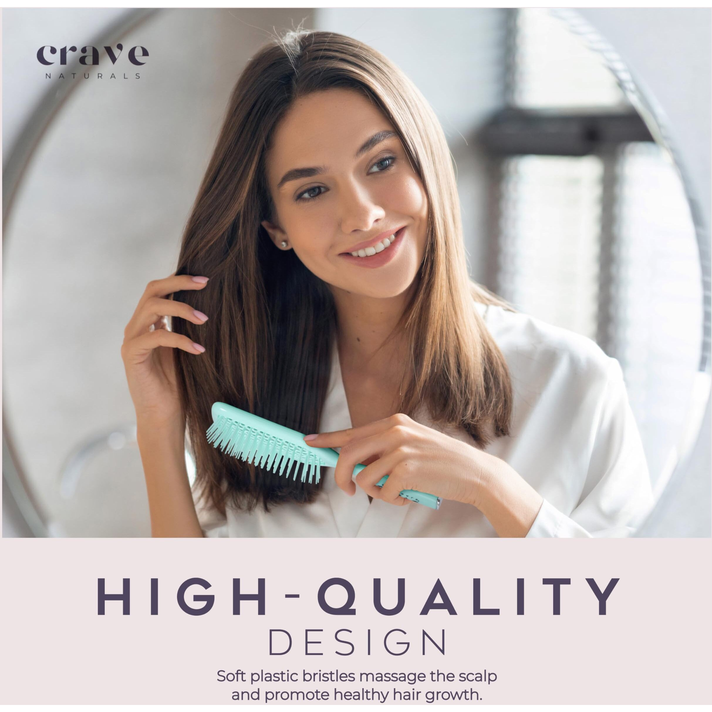 Crave Naturals Detangling Hair Brush - Lightweight Vented Cushion Curly Hair Brush With Gentle Bristles For Wet And Dry Hair - Detangling Brush For All Hair Types - Turquoise