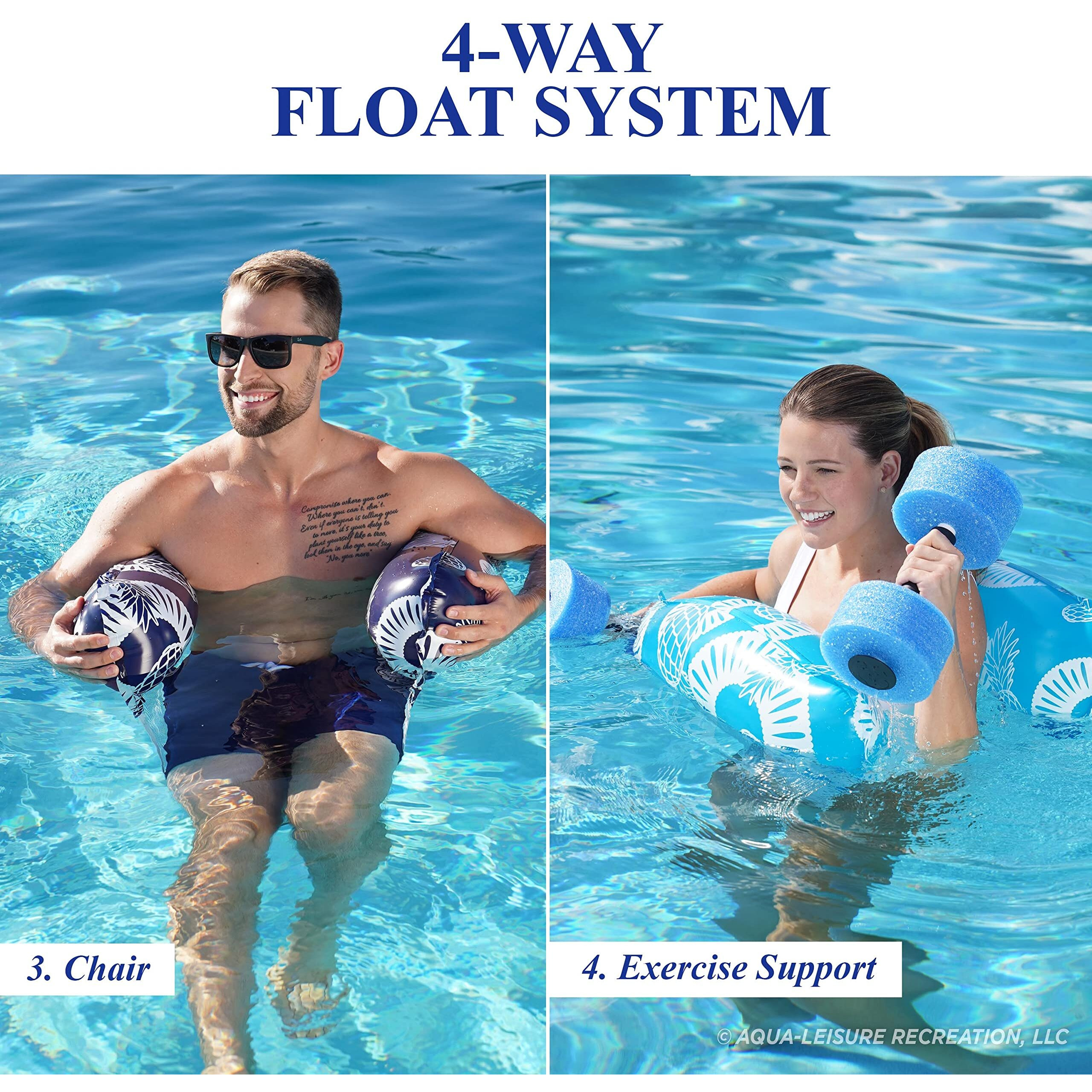 Waterlife 4-In-1 Pool Hammock 2-Pack, Inflatable Pool Chair Float, Water Hammock (Saddle, Lounge Chair, Hammock, Drifter), Navy & Light Blue