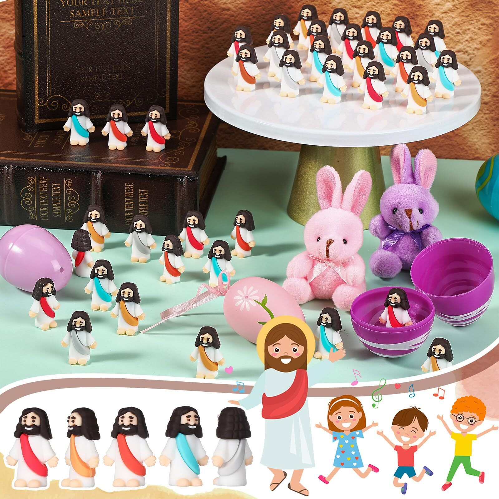 Sumind 50 Pcs Jesus Toys Original Design Mini Rubber Little Jesus Figurine To Hide And Seek Religious Party Favors Sunday School Craft Baptism Gifts For Easter Egg Stuffers(Bohemian)