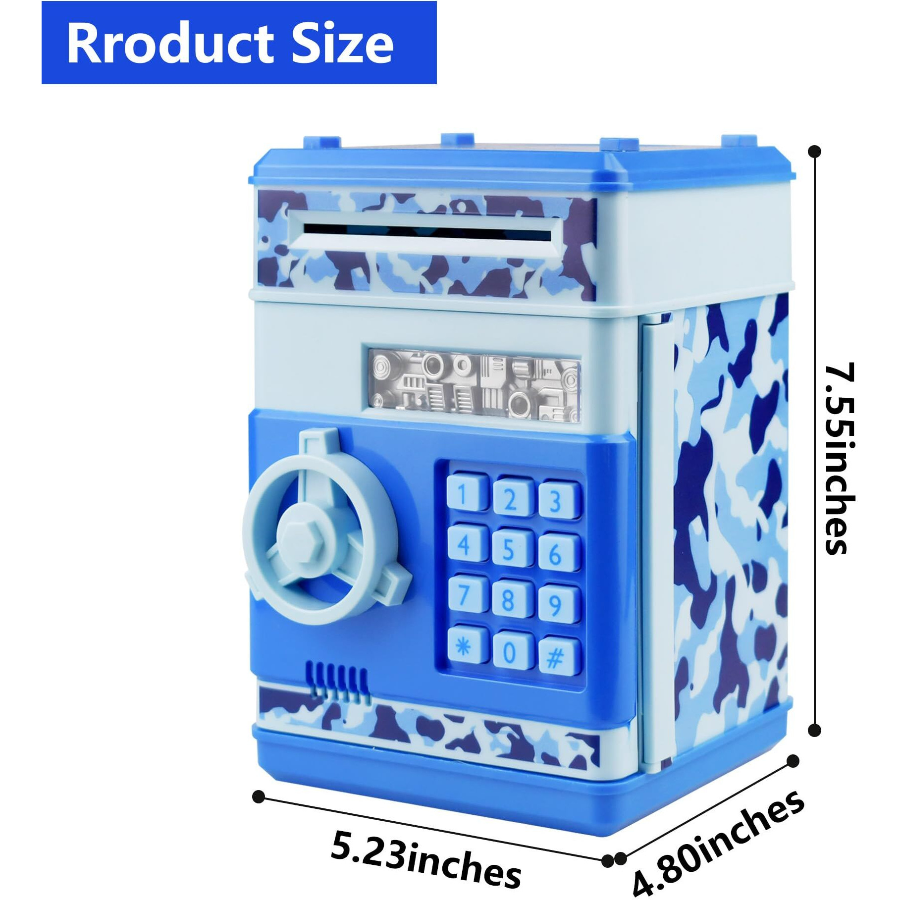 Husan Piggy Banks Money Banks For Kids, Electronic Password Code Money Banks Atm Banks Box Coin Bank For Children Boys And Girls (Camo Blue)