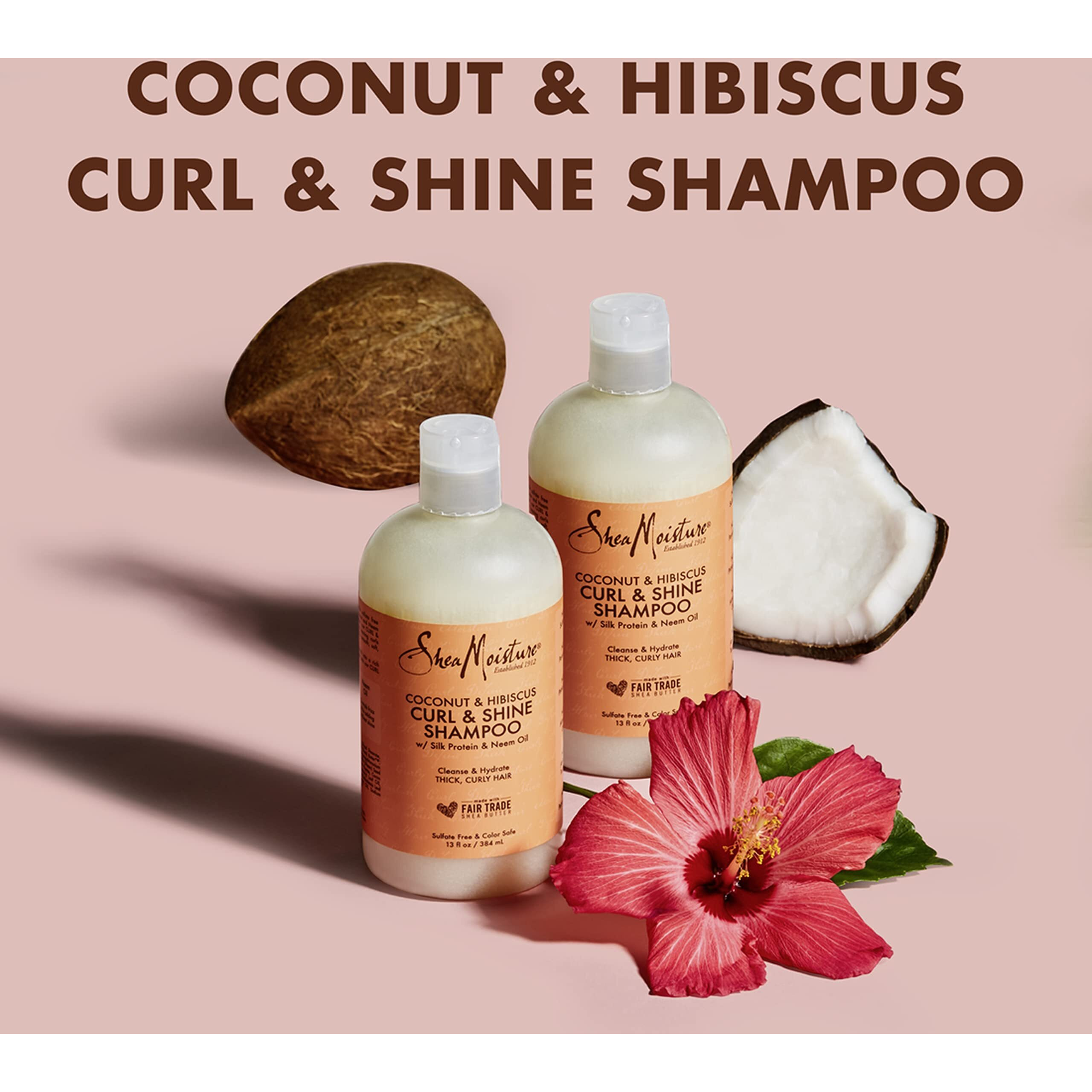 Sheamoisture Curl And Shine Coconut Shampoo For Curly Hair Coconut And Hibiscus Paraben Free Shampoo 13 Oz 2 Count