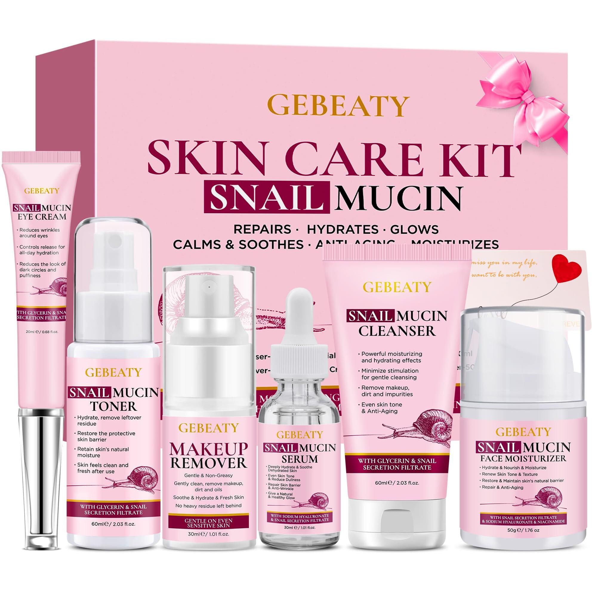 Christmas Gifts For Women,Skin Care Set,Anti-Aging Moisturing Repairing Soothing Snail Mucin Facial Skin Care Routine Kit For Sensitive Dull Skin & Fine Lines,Skincare Gift Set Women Stocking Stuffer