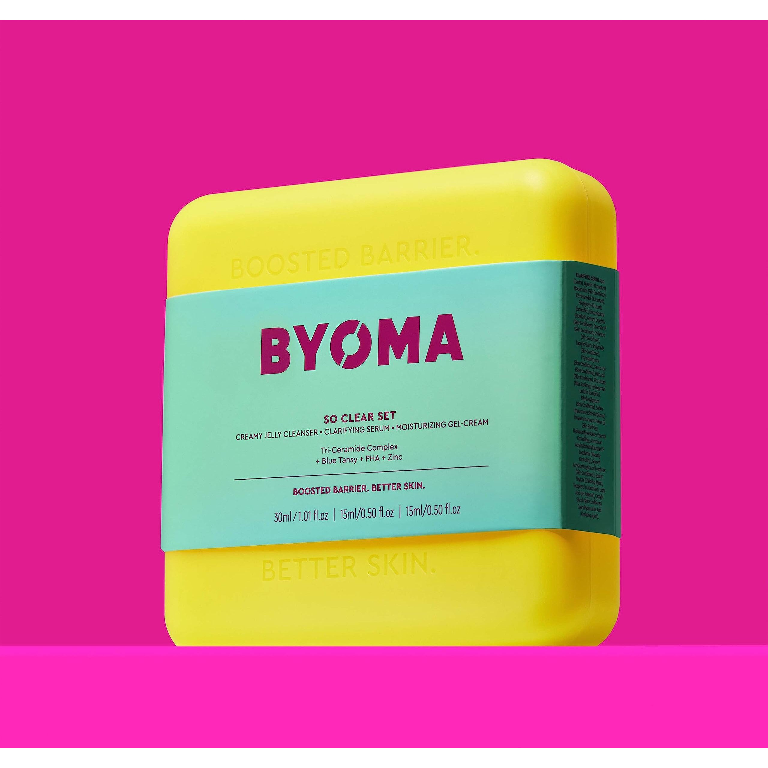 Byoma So Clear Set - Barrier Repair Skincare Set For Acne Prone Skin - Creamy Jelly Cleanser, Clarifying Face Serum & & Gel-Cream Moisturizer - Unclogs Pores, Targets Blemishes - 30Ml, 15Ml, 15Ml