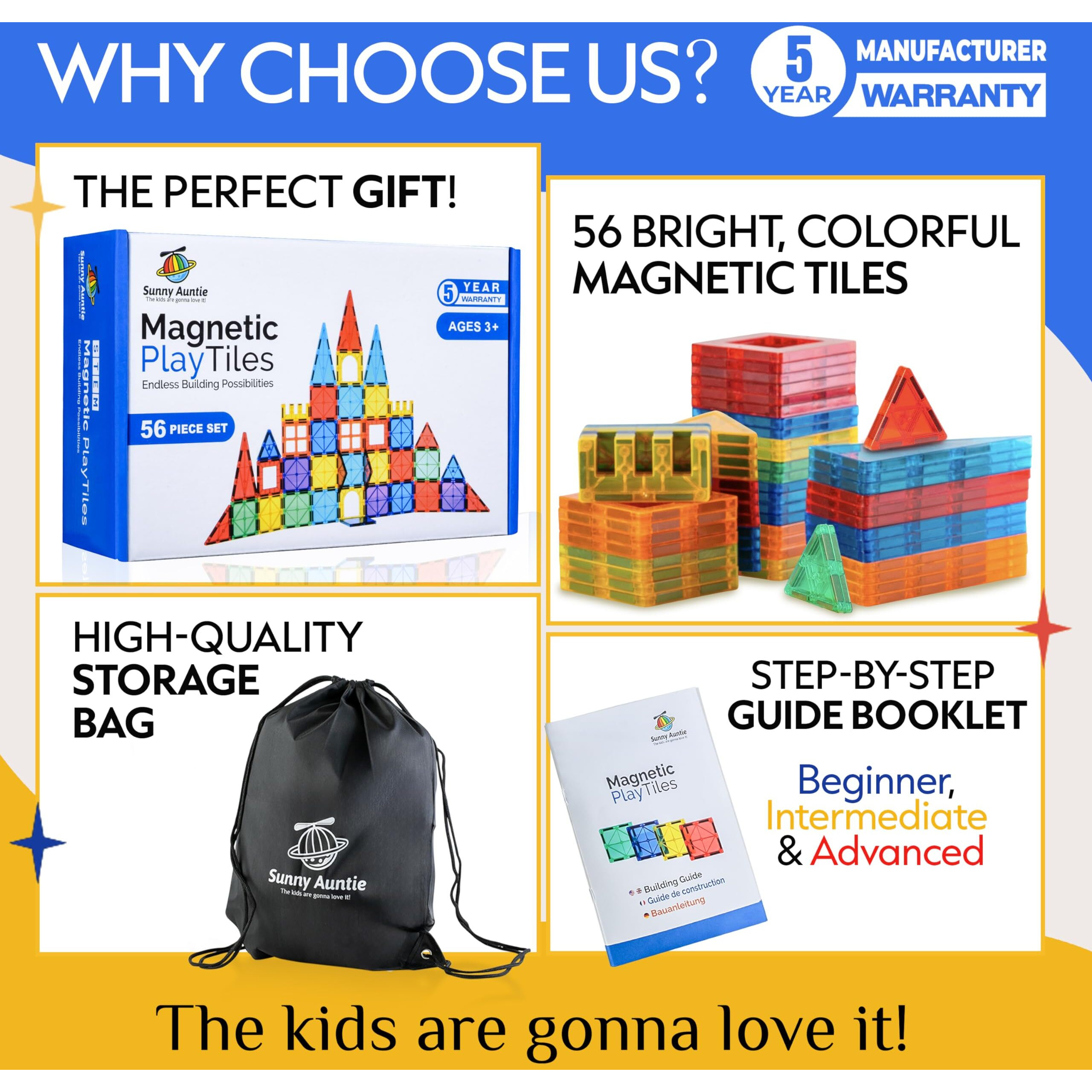 Magnetic Tiles, Magnetic Tiles For Kids & Toddlers Ages 3-8, Magnetic Toy For 3 4 5 6 7 8 Year Old Boys Girls Kids & Toddlers, Magnetic Blocks Building Set, Stem Toy, A Great Gift For Kids Aged 3-8