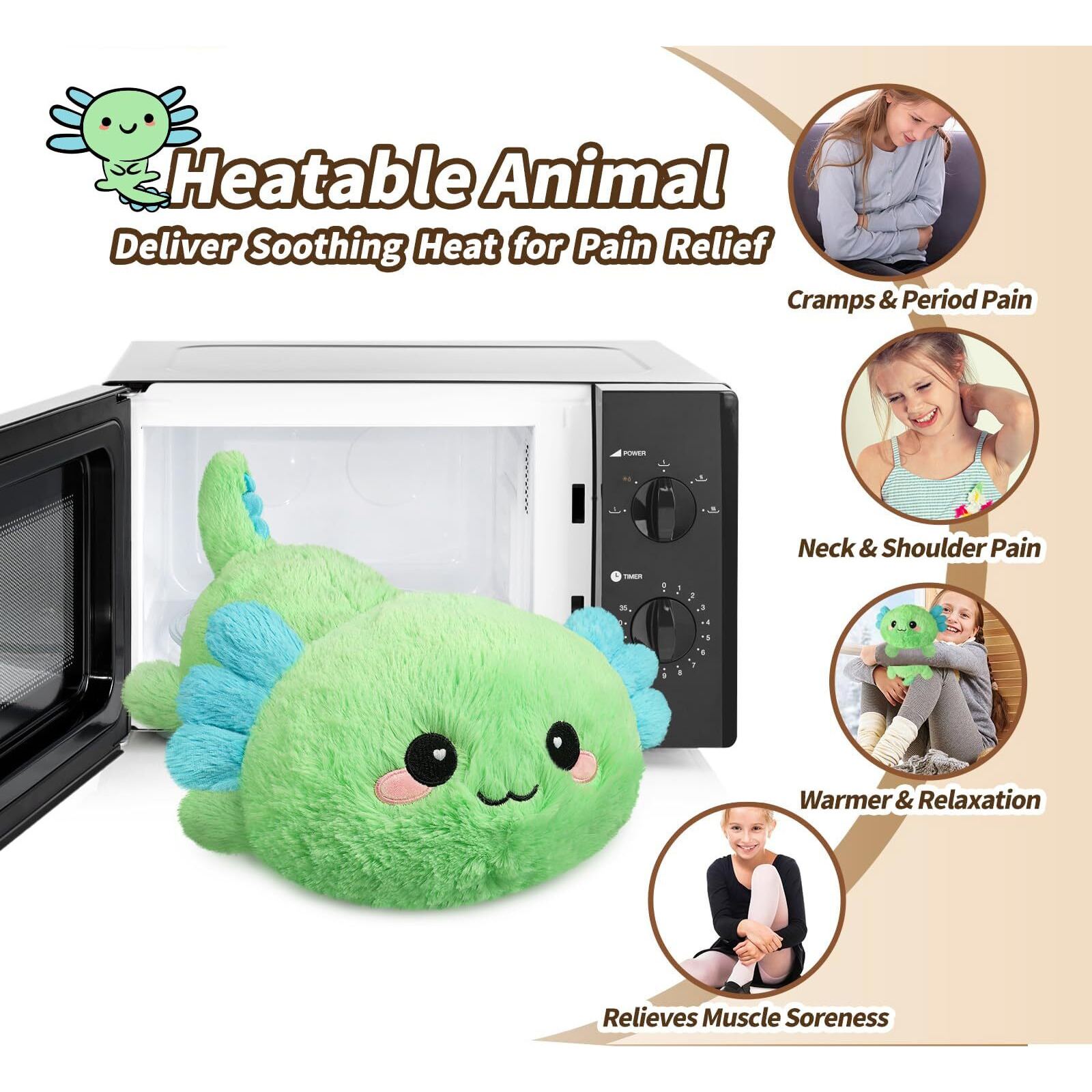 Cuckool Mint Axolotl Stuffed Animals, Microwavable Stuffed Animals Heating Pad For Cramps, Pain Stress Relief, Heatable & Coolable Lavender Scented Plush Toys For Anxiety, Women & Kids Bedtime