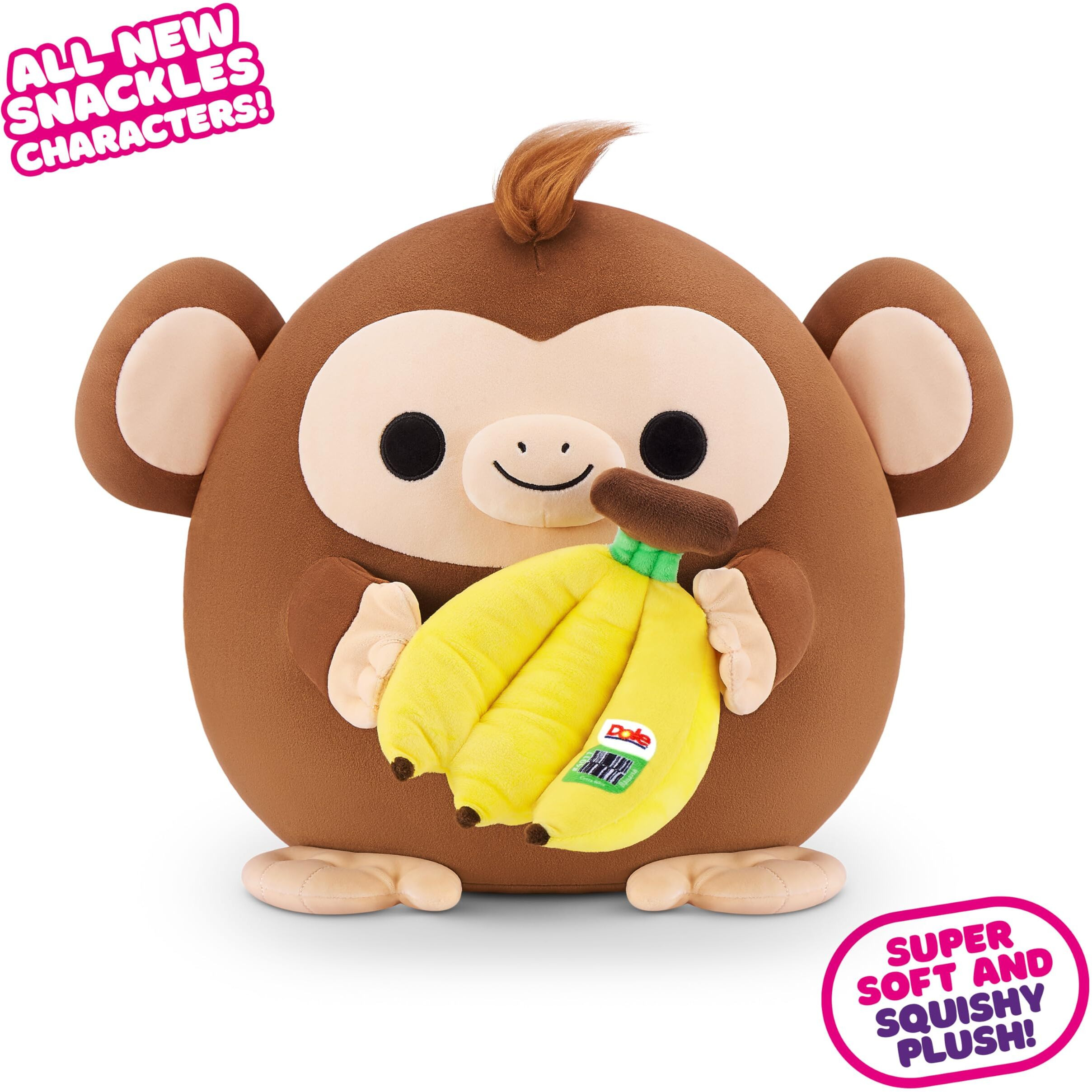 Snackles Series 2 Monkey & Dole 14 Inch Plush By Zuru, Ultra Soft Plush, Collectible Plush With Real Licensed Brands, Stuffed Animal, Giftable