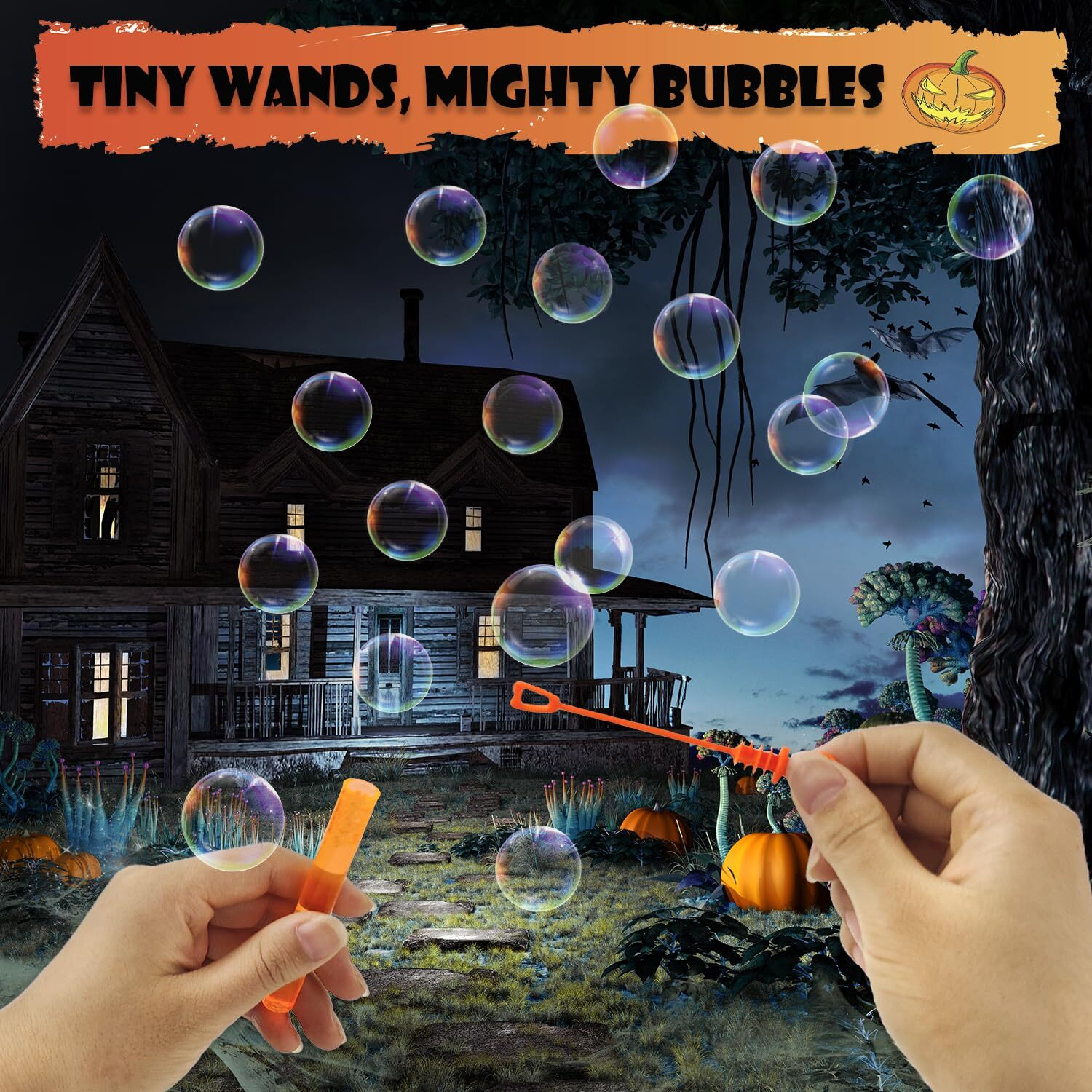 Kannove Halloween Mini Pumpkin Bubble Wands Toys Gifts For Kids 20 Pack,Small Halloween Basket Goodie Bag Stuffer Fillers Party Favors Prizes For Toddlers,Halloween Trick Or Treat Toys For Boys Girls
